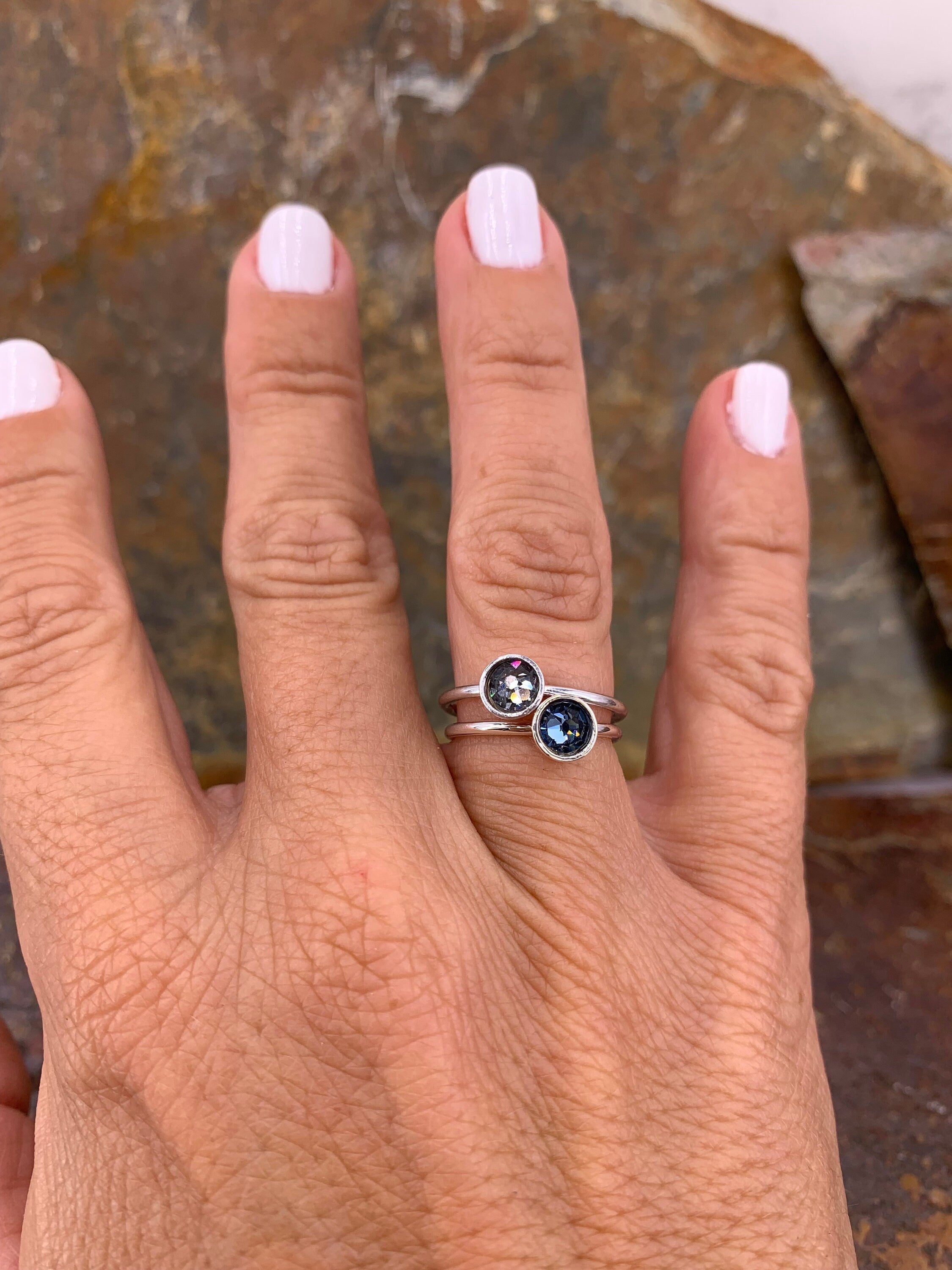Adjustable stackable minimalist Swarovski crystal open band ring, delicate silver ring, dainty brilliant ring, unique gift for birthday