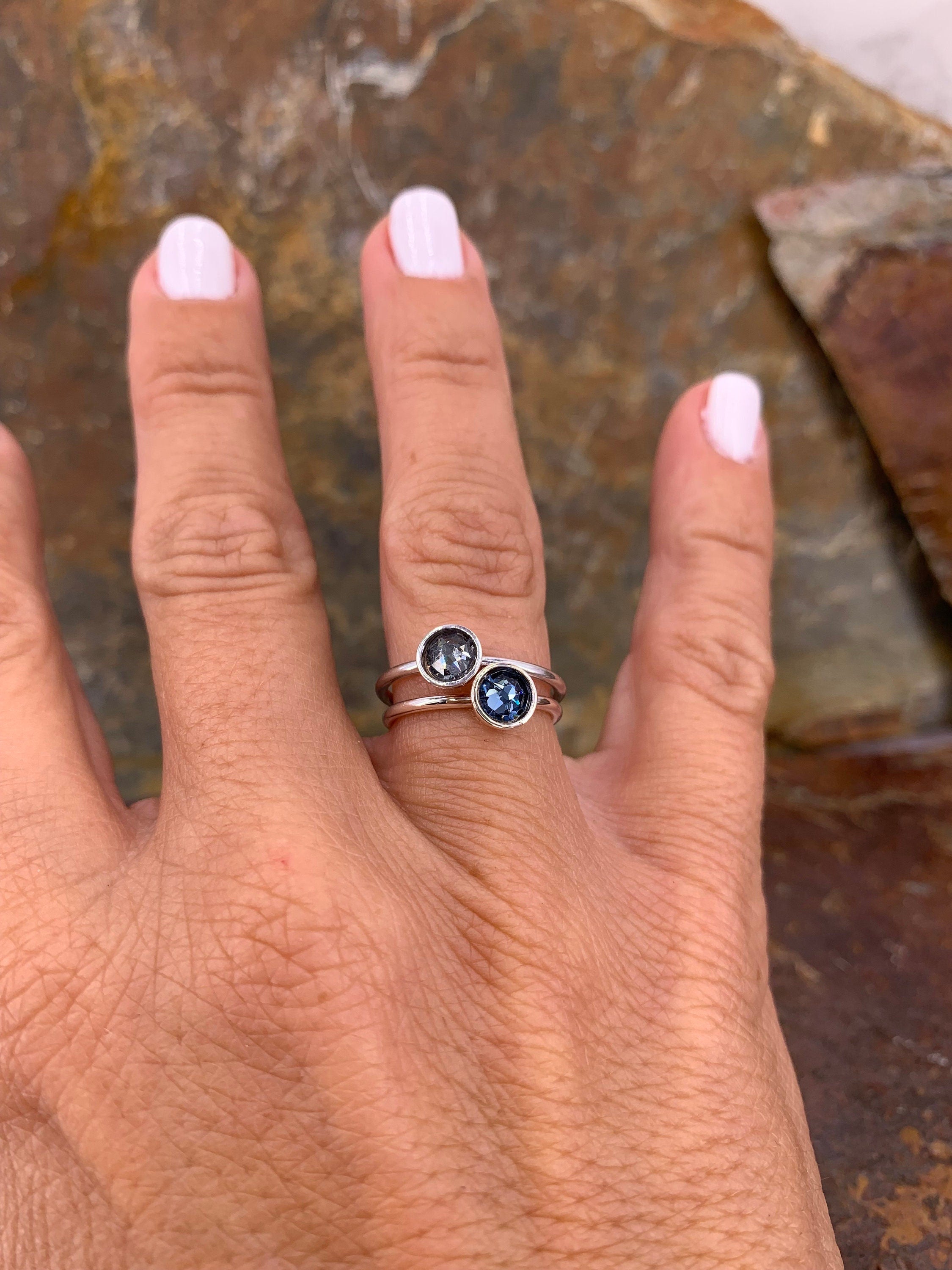 Adjustable stackable minimalist Swarovski crystal open band ring, delicate silver ring, dainty brilliant ring, unique gift for birthday