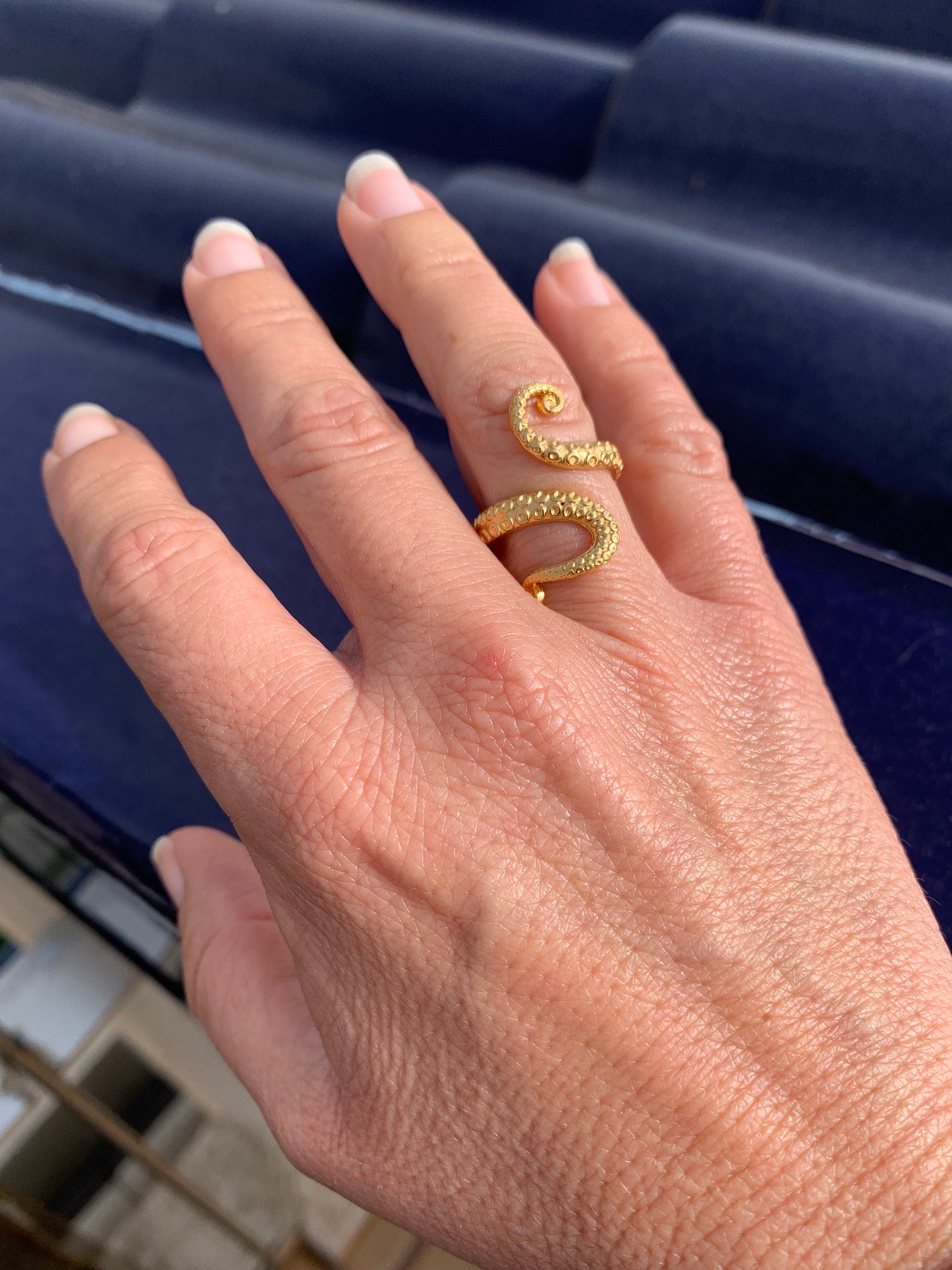 Sterling silver or 24k gold plated octopus ring, kraken wrap ring, open band adjustable kraken tentacle bohemian ring, unisex gift, modern