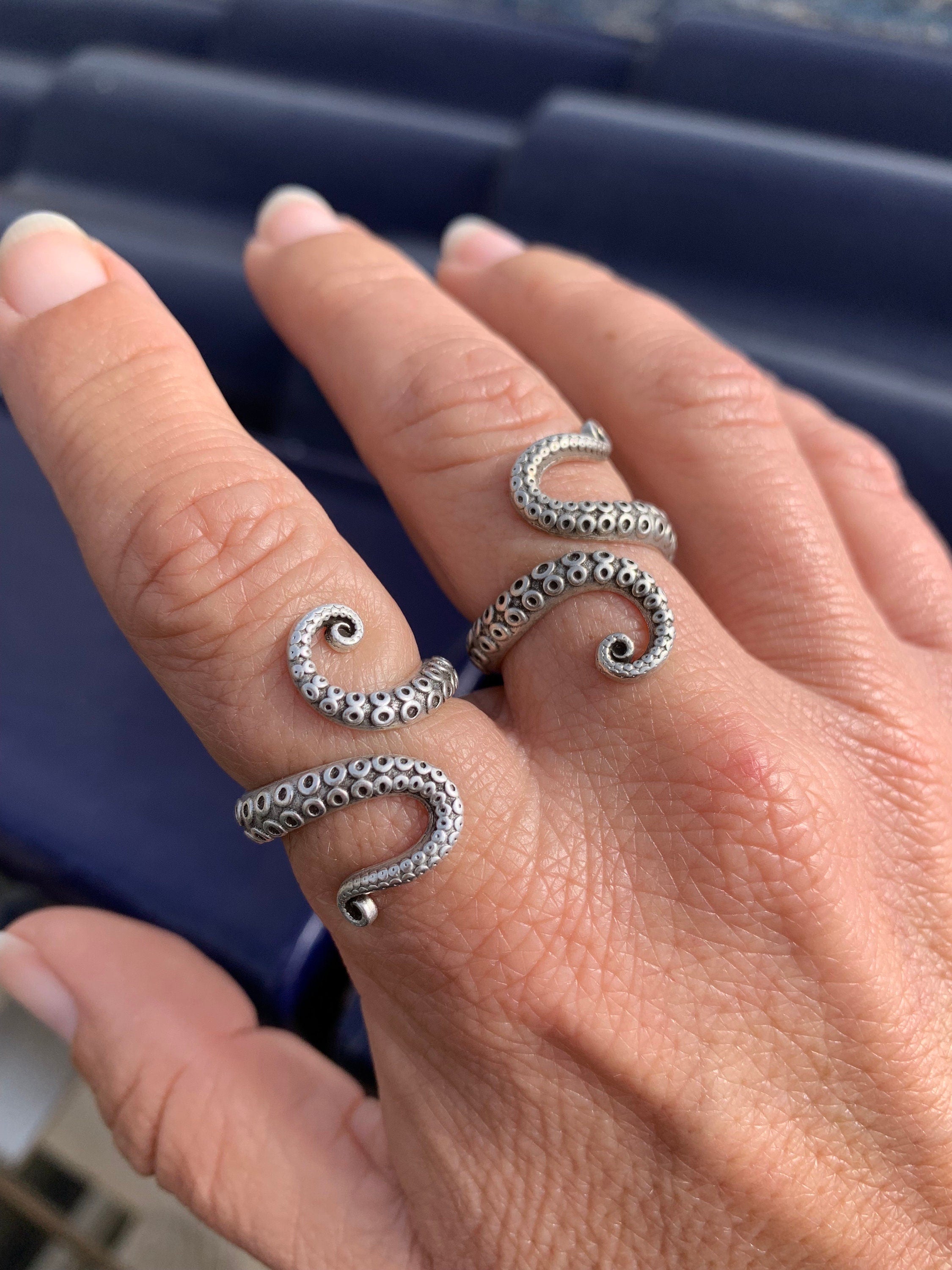 Sterling silver or 24k gold plated octopus ring, kraken wrap ring, open band adjustable kraken tentacle bohemian ring, unisex gift, modern