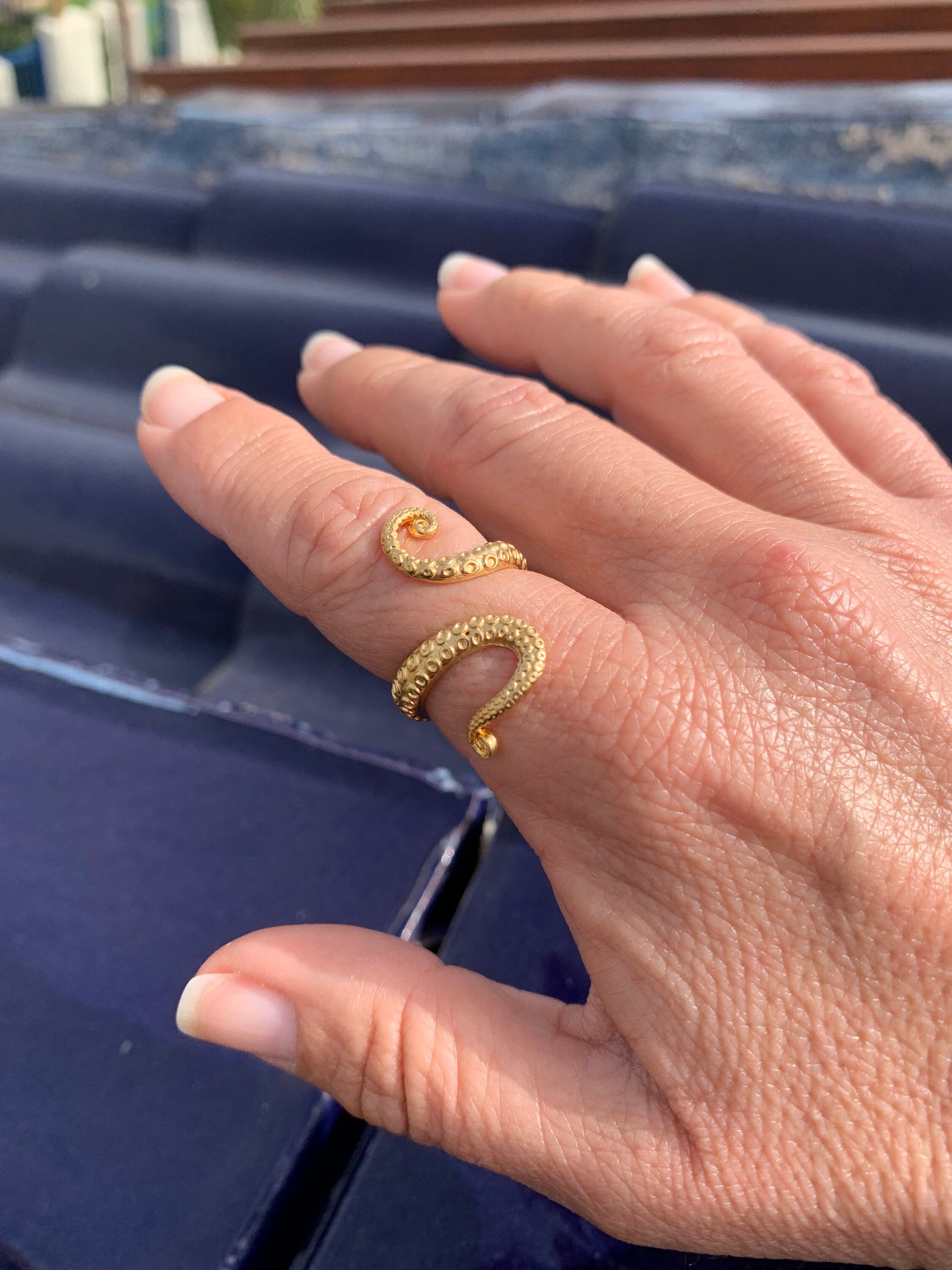Sterling silver or 24k gold plated octopus ring, kraken wrap ring, open band adjustable kraken tentacle bohemian ring, unisex gift, modern
