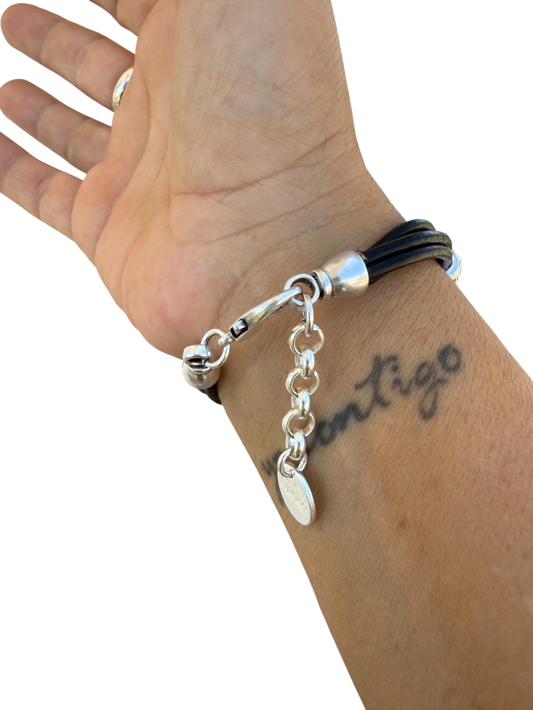 Bold Chain Link Leather Bracelet – Chunky Silver Statement Design with Adjustable Fit – Wide Boho Cuff Made to Order