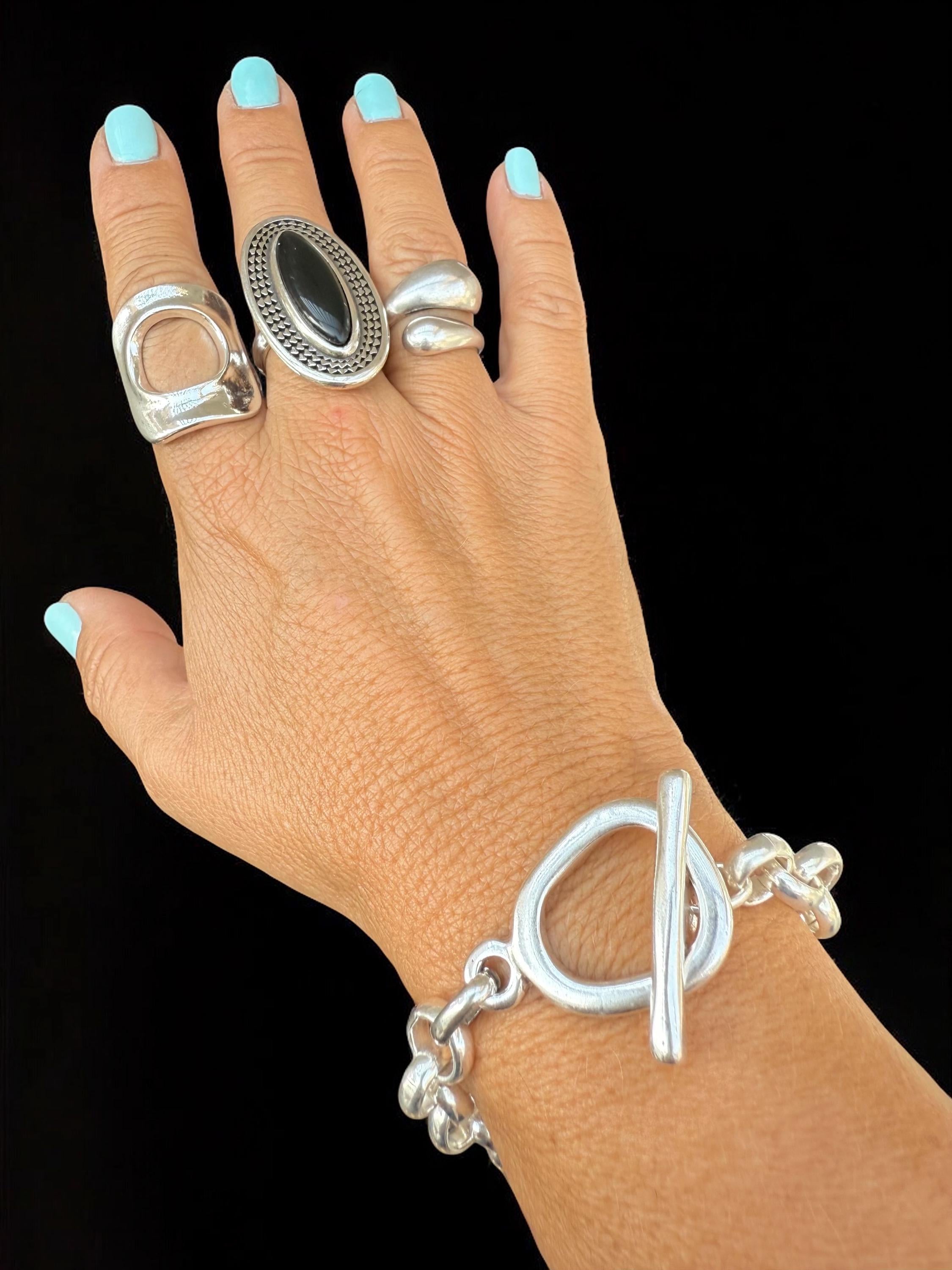 Chunky Silver Chain Bracelet – 10 mm Solid shiny Links – Toggle Clasp – Heavyweight Statement Jewelry – Uno de 50 Inspired – Custom Fit Gift