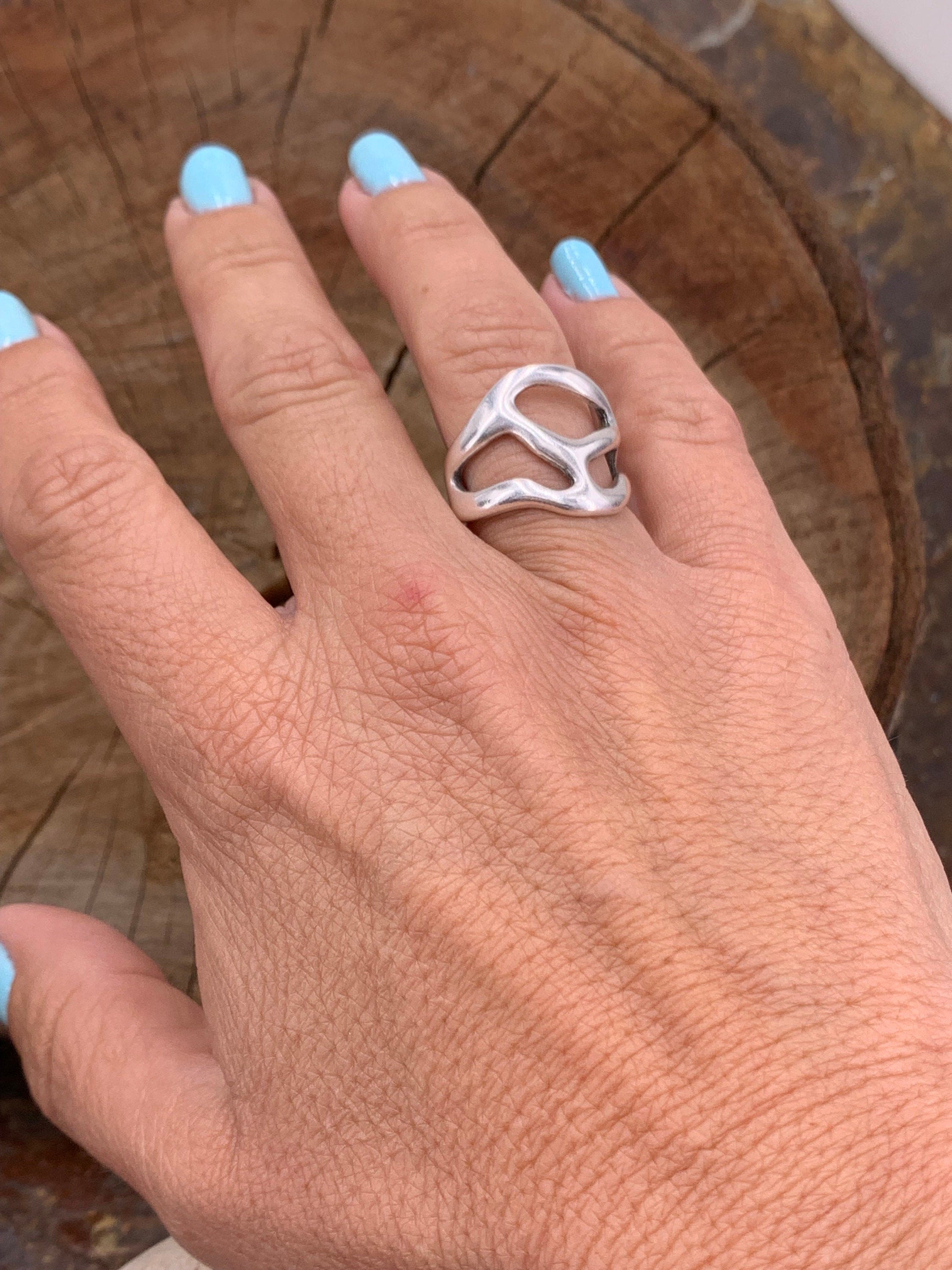 Chunky ring, Silver boho ring, engraved  boho silver ring, open band silver ring, Statement ring, Uno de 50 Style, organic ring
