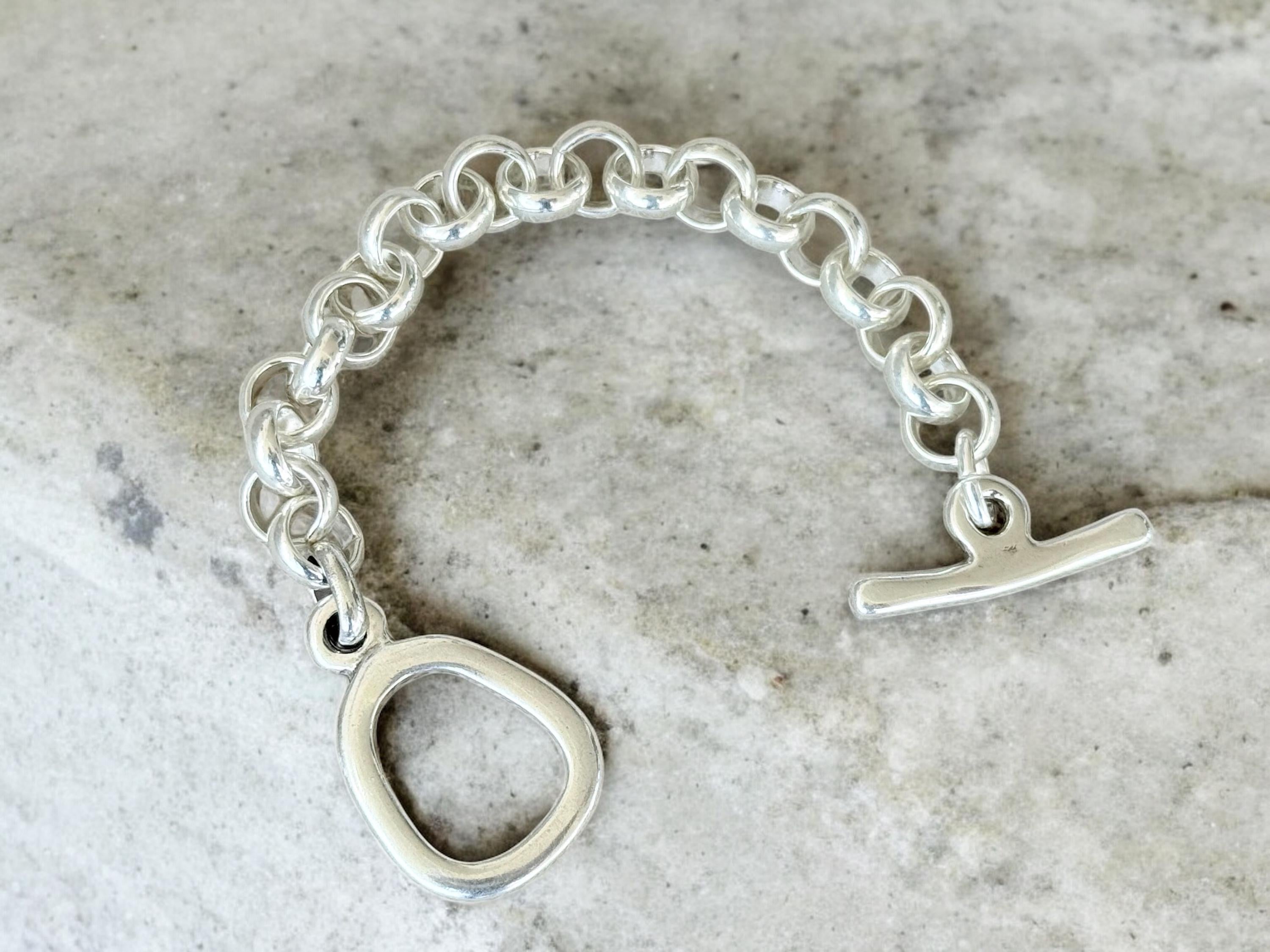 Chunky Silver Chain Bracelet – 10 mm Solid shiny Links – Toggle Clasp – Heavyweight Statement Jewelry – Uno de 50 Inspired – Custom Fit Gift