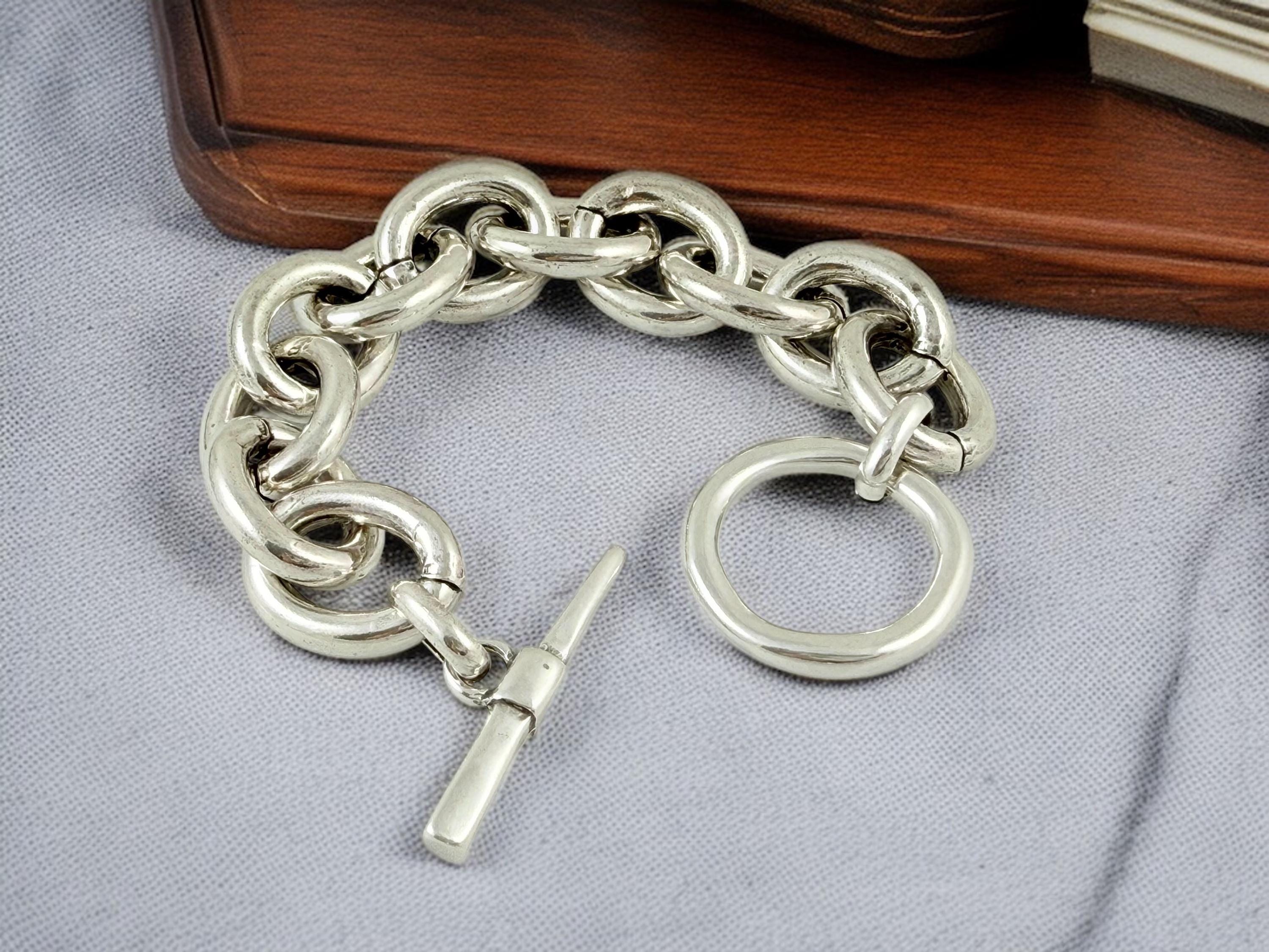 Chunky Silver Link Bracelet – Bold Statement Chain with Oversized Toggle Clasp – Sculptural Modern Jewelry