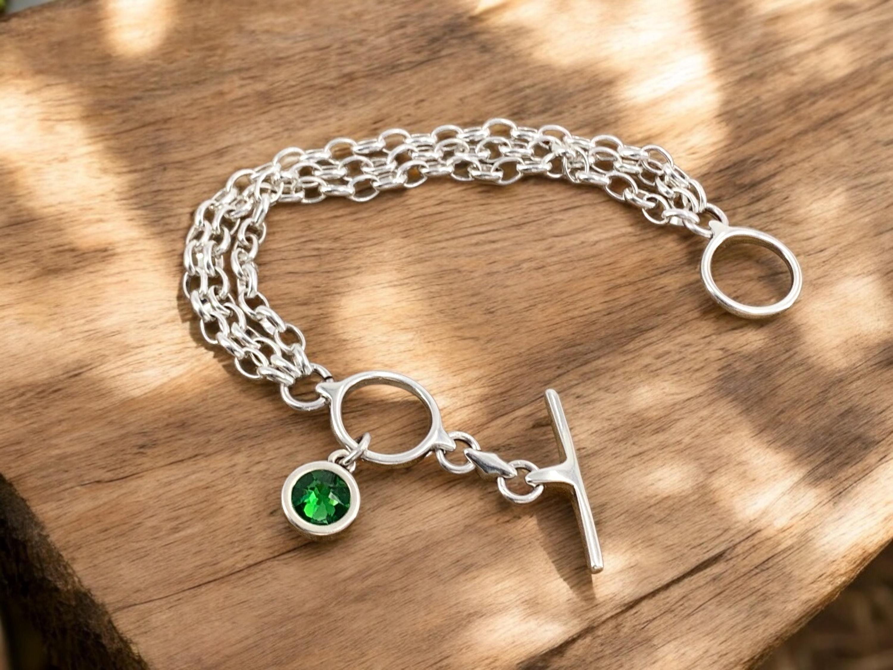 Multi-Strand Silver Chain Bracelet – Swarovski Crystal Charm – Toggle Clasp – Boho Wrap Bracelet – Handmade in Spain, exclusive design