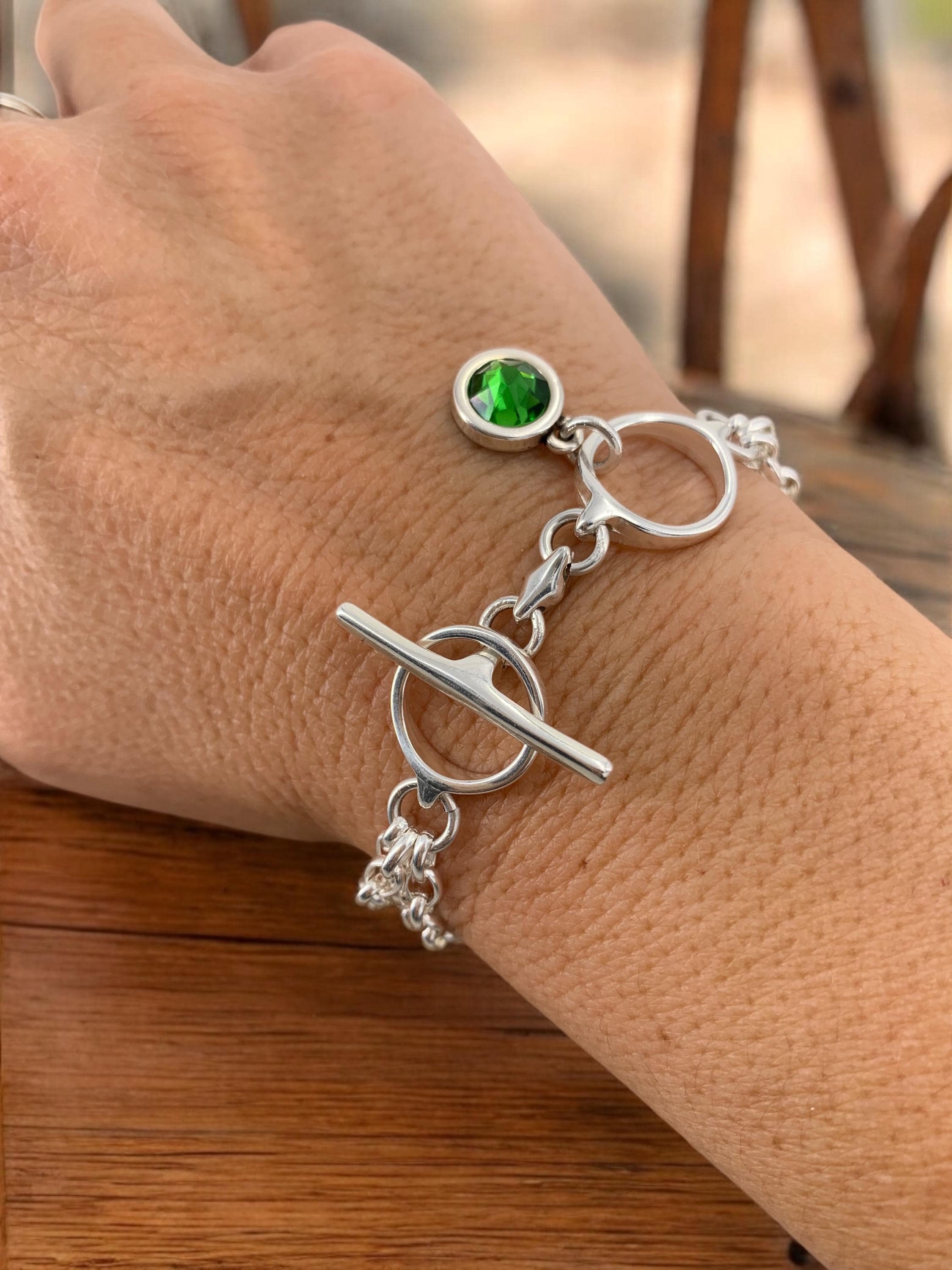 Multi-Strand Silver Chain Bracelet – Swarovski Crystal Charm – Toggle Clasp – Boho Wrap Bracelet – Handmade in Spain, exclusive design
