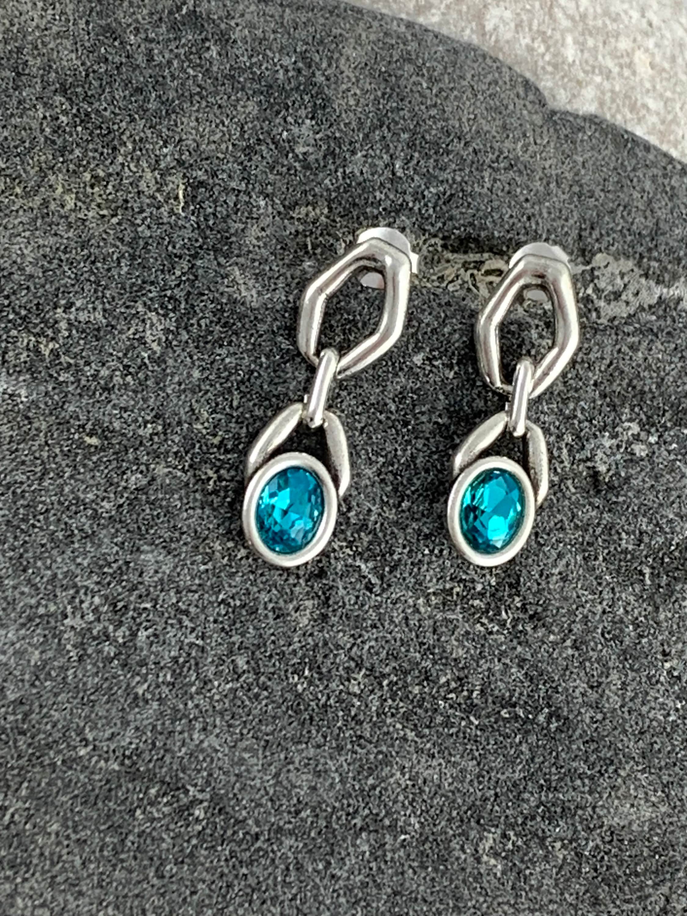 Bold Silver Earrings with Swarovski Crystal – Chunky Chain Statement Studs – Uno de 50 Style – Gift for Women - chain hypoallergenic earring