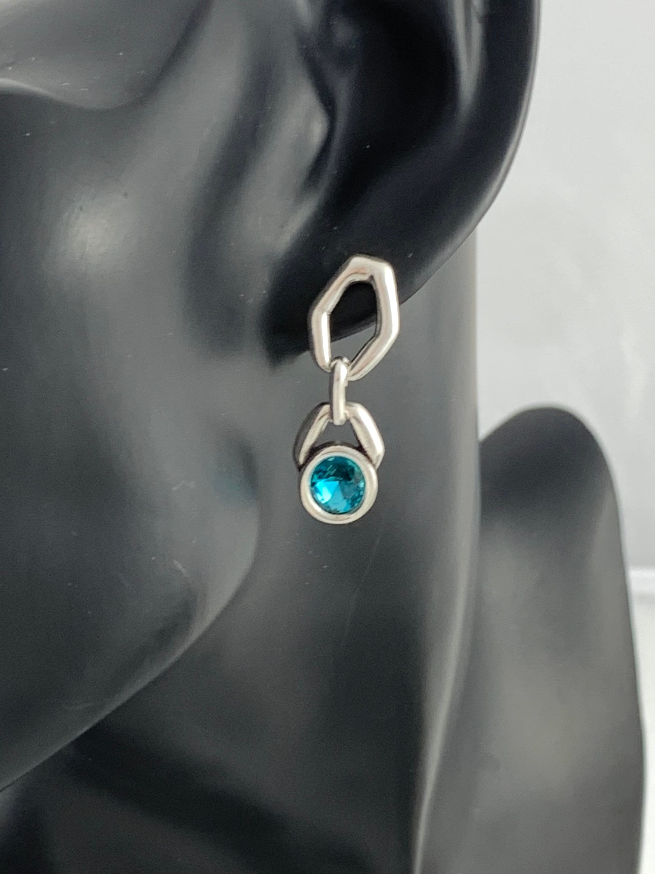 Bold Silver Earrings with Swarovski Crystal – Chunky Chain Statement Studs – Uno de 50 Style – Gift for Women - chain hypoallergenic earring