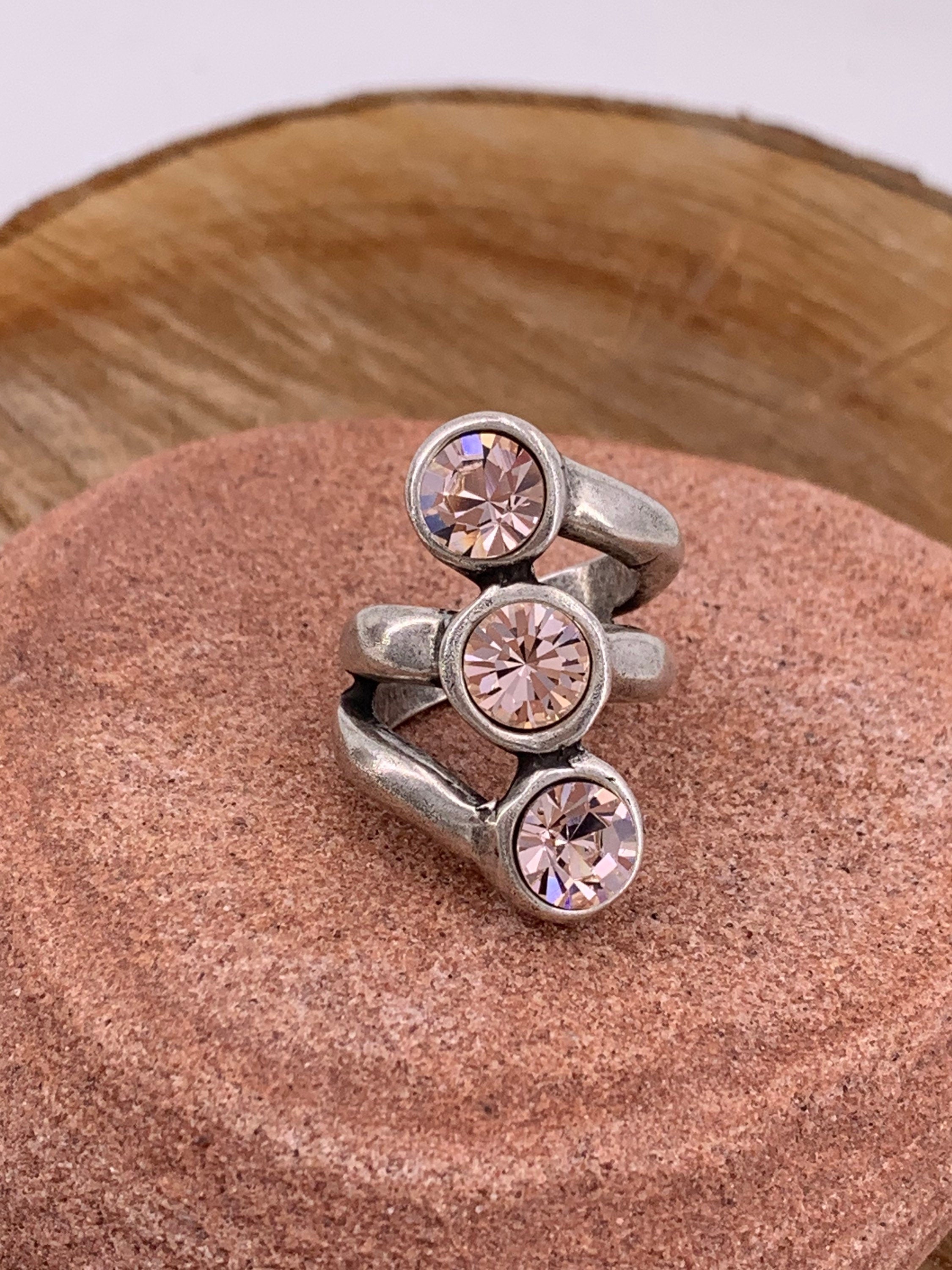 Silver plated chunky Ring with Swarovski Crystals, Bold Silver oversized Modern Design