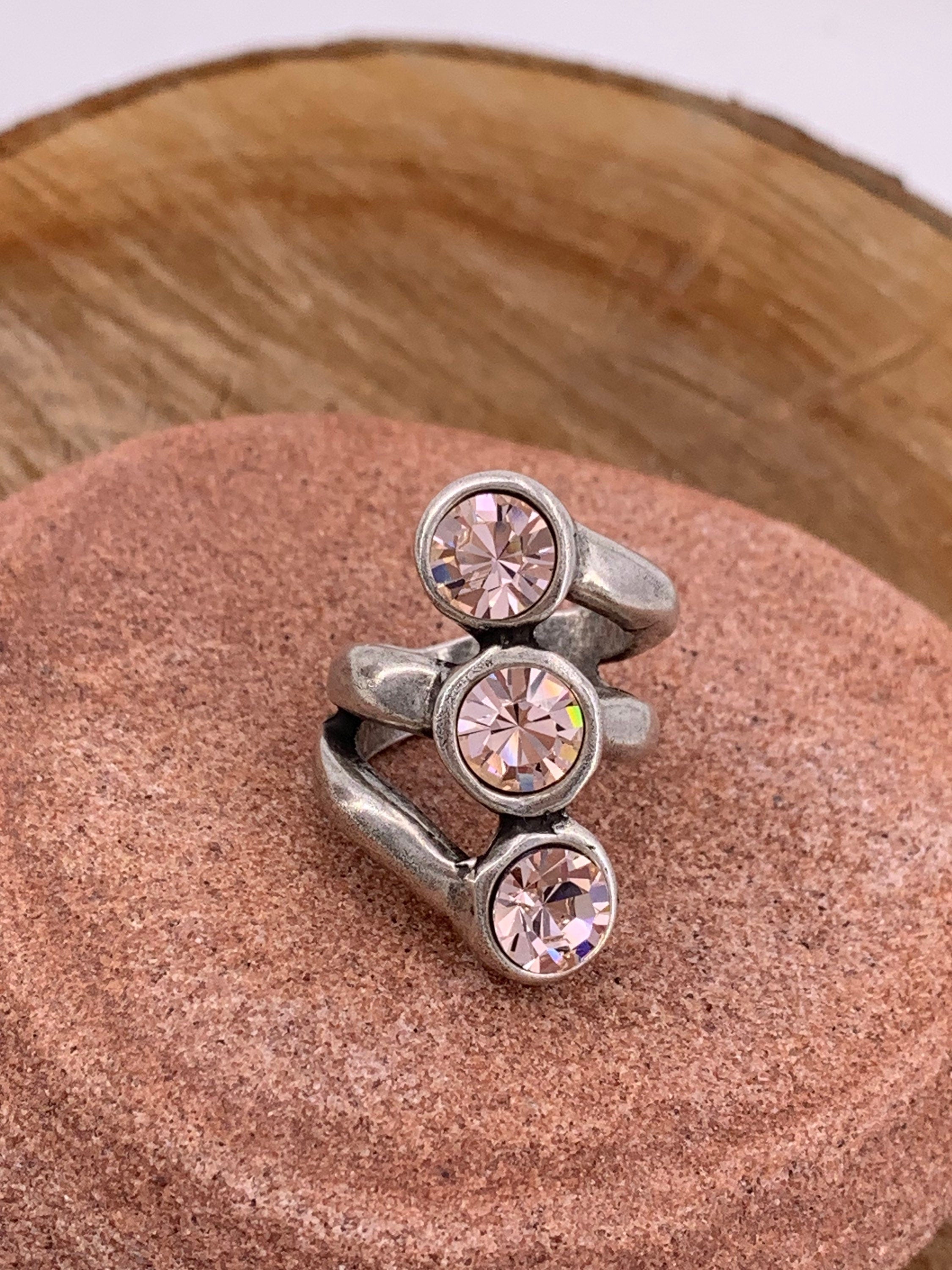Silver plated chunky Ring with Swarovski Crystals, Bold Silver oversized Modern Design