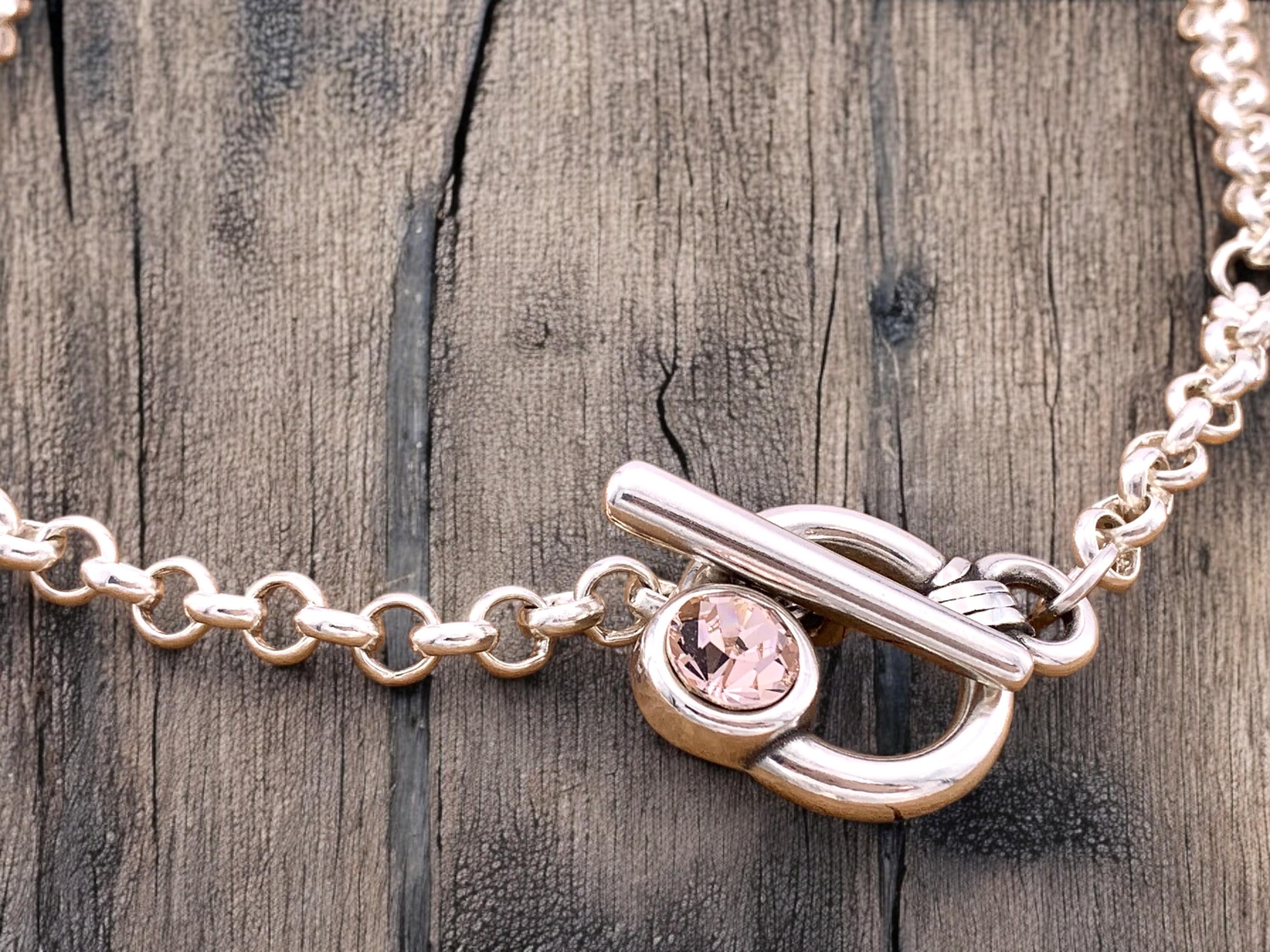 Chunky silver necklace made of sterling silver plated chain an Swarovski crystal, toggle clasp chunky necklace,