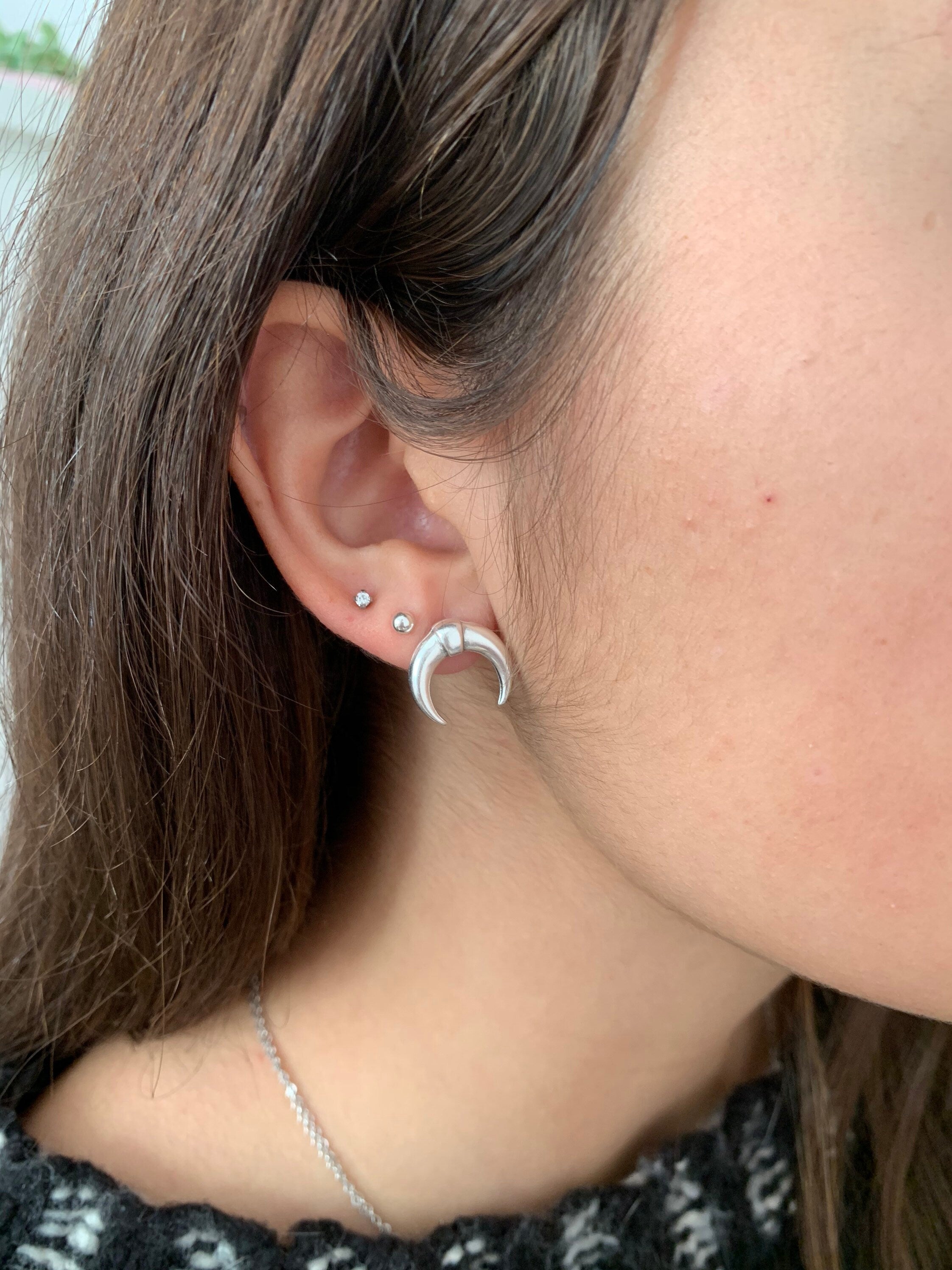 Bohemian Moon Earrings – Tribal Style Studs in Gold or Silver – Everyday Celestial Jewelry – Women’s Gift