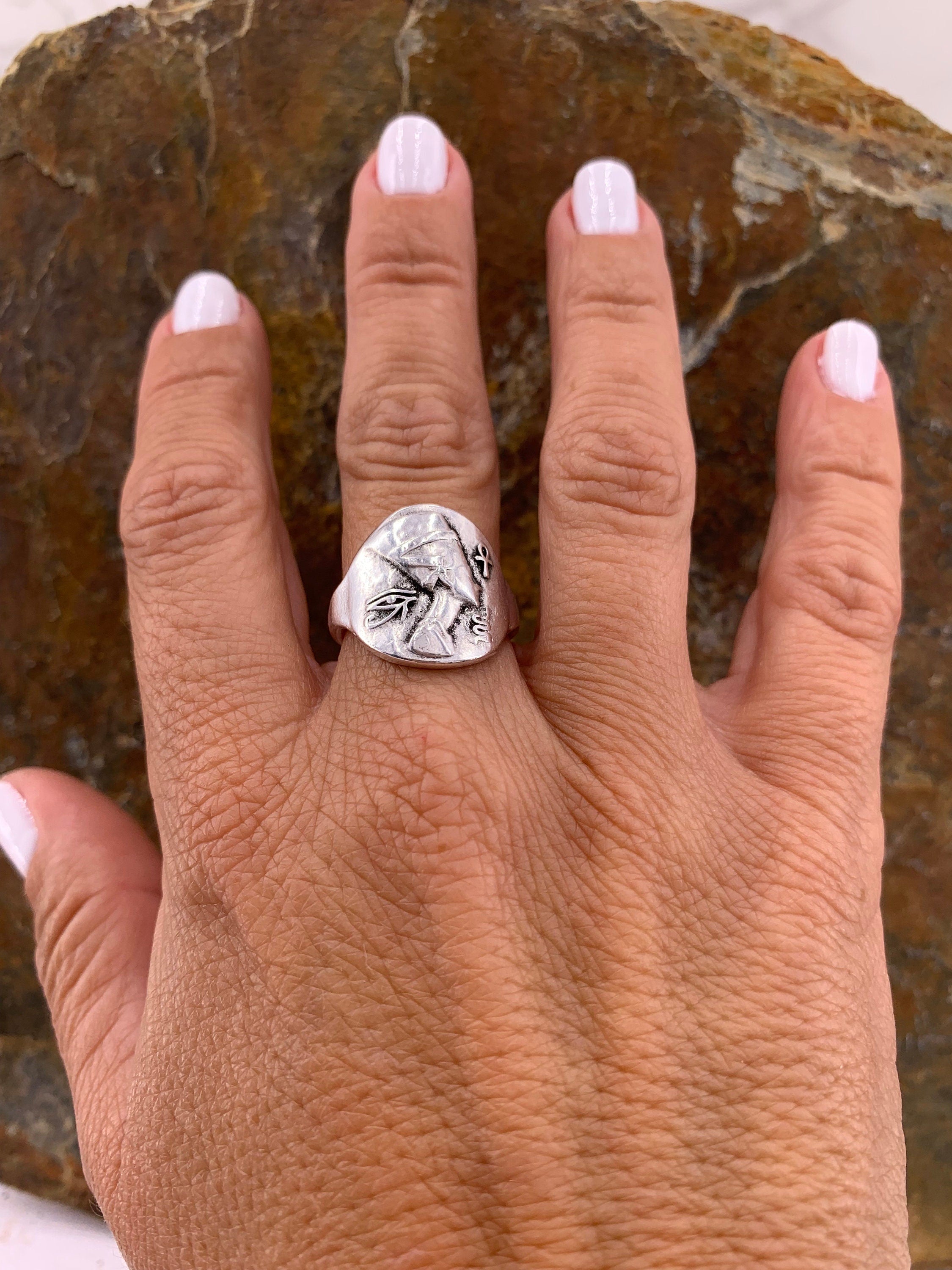 Adjustable Egyptian Ring: Silver Plated Brass Boho Statement Ring