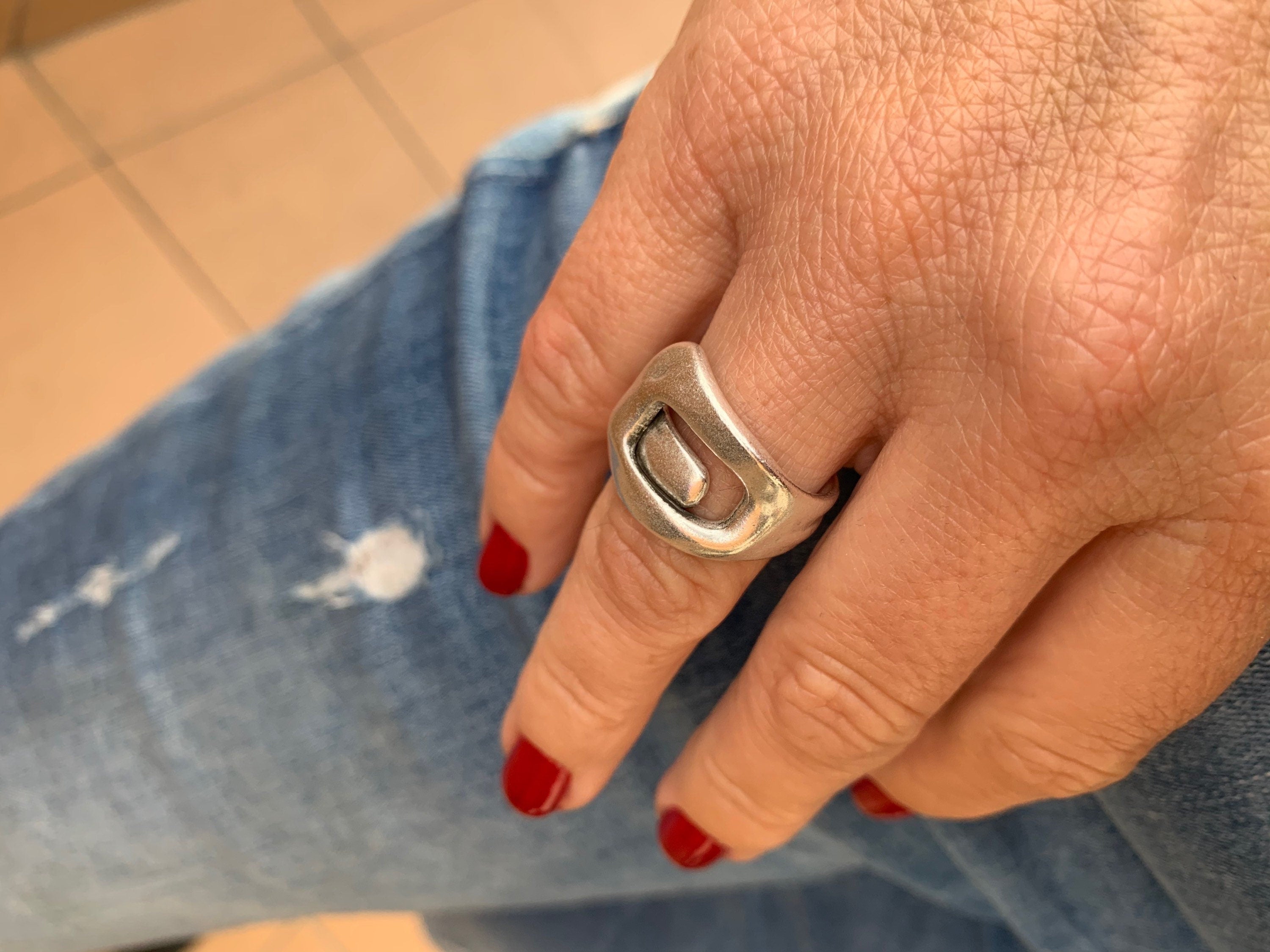 Chunky ring, Silver boho ring, engraved  boho silver ring, open band silver ring, Statement ring,