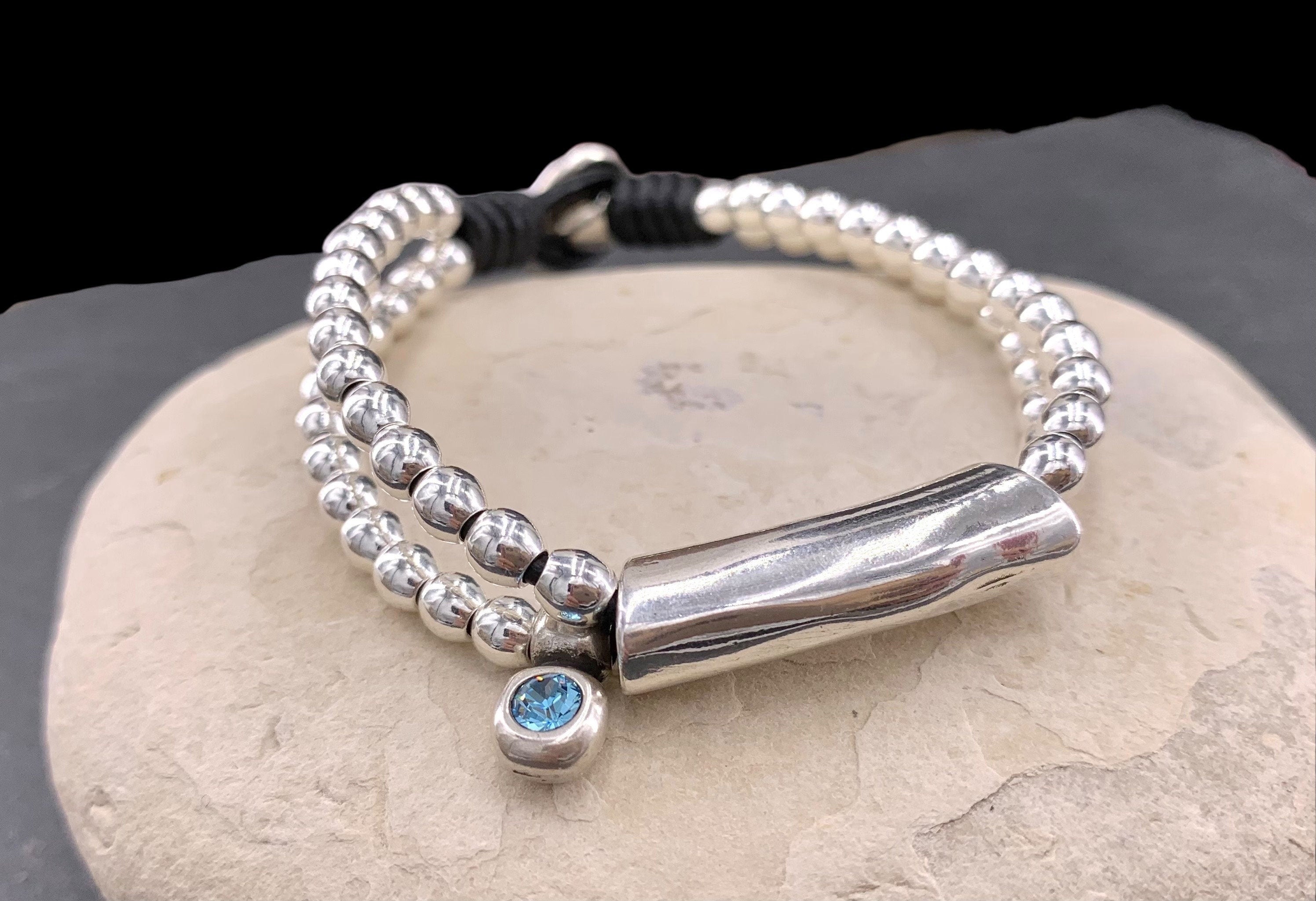 Woman boho leather beaded Bracelet, women leather bracelet, boho beaded , silver beads bracelet, leather bracelet,