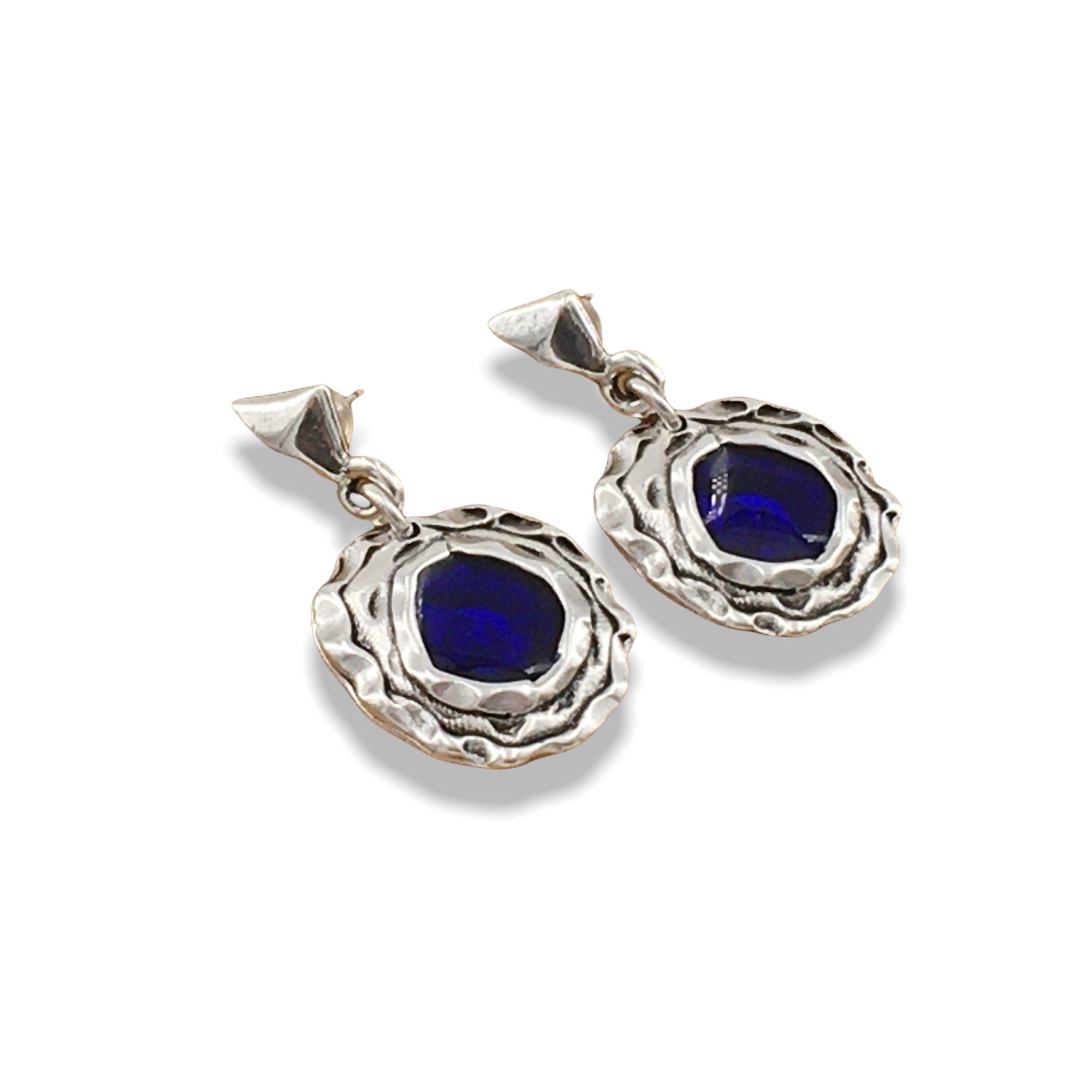 Bold Blue Enamel Earrings – Large Silver Statement Design for Special Occasions – Handmade Party Jewelry, chunky silver earrings