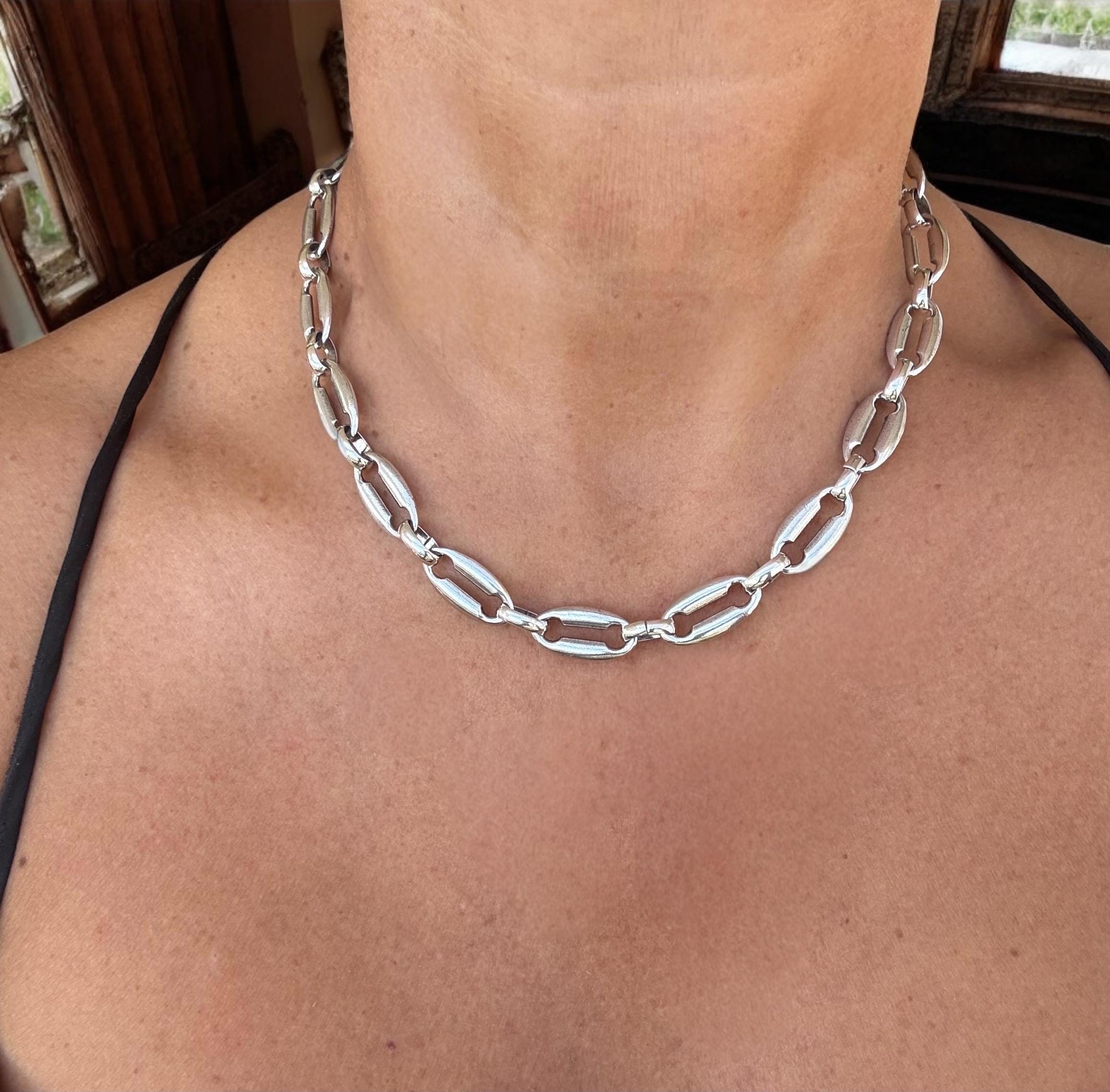 Chunky Sculptural silver Chain Necklace – Voluminous Link Design in Urban Statement Style - bold edgy choker - special chain design -
