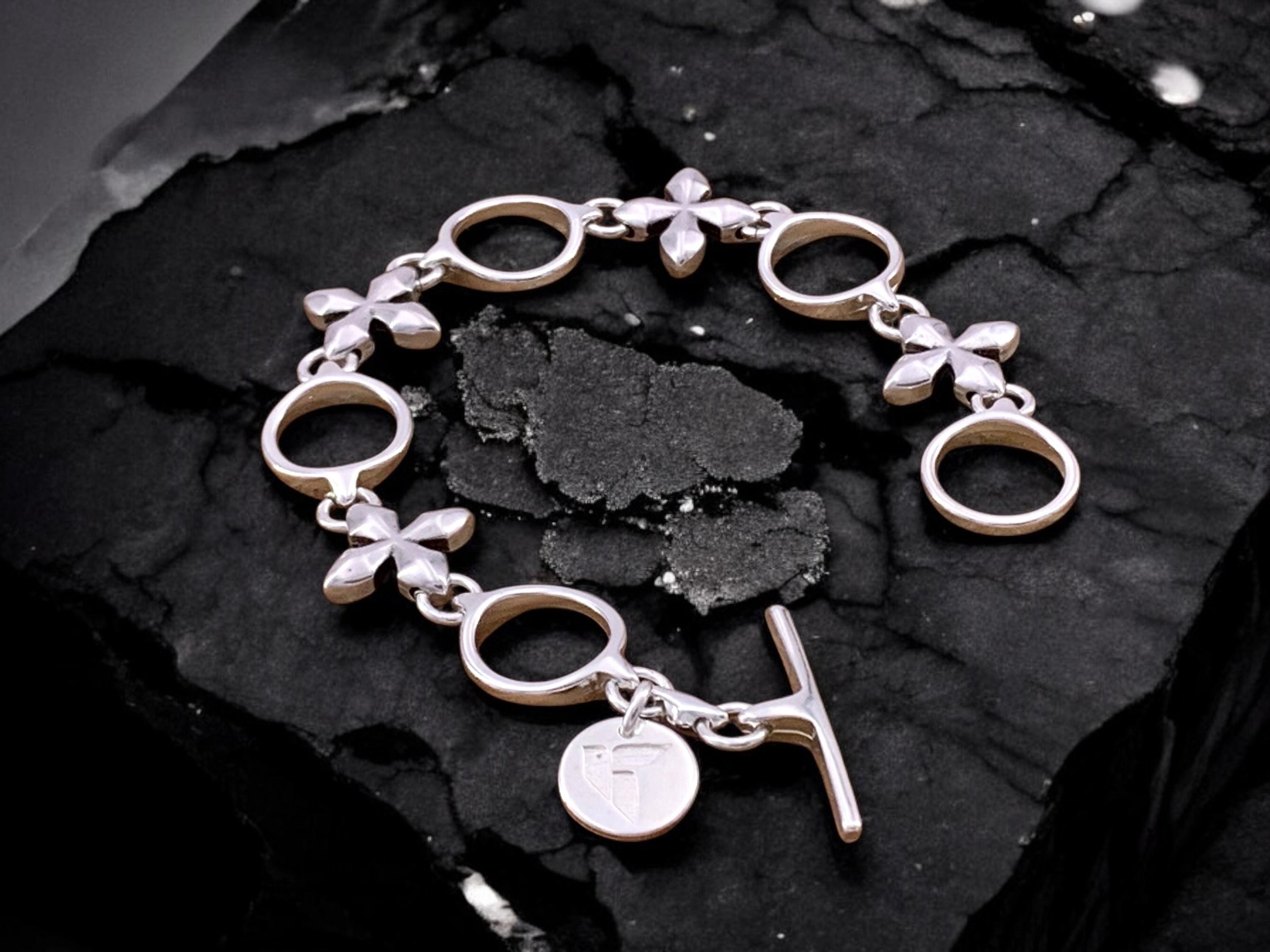 Special silver cross link chain bracelet, silver chain toggle bracelet, bold bracelet, bohemian delicate bracelet, , gift