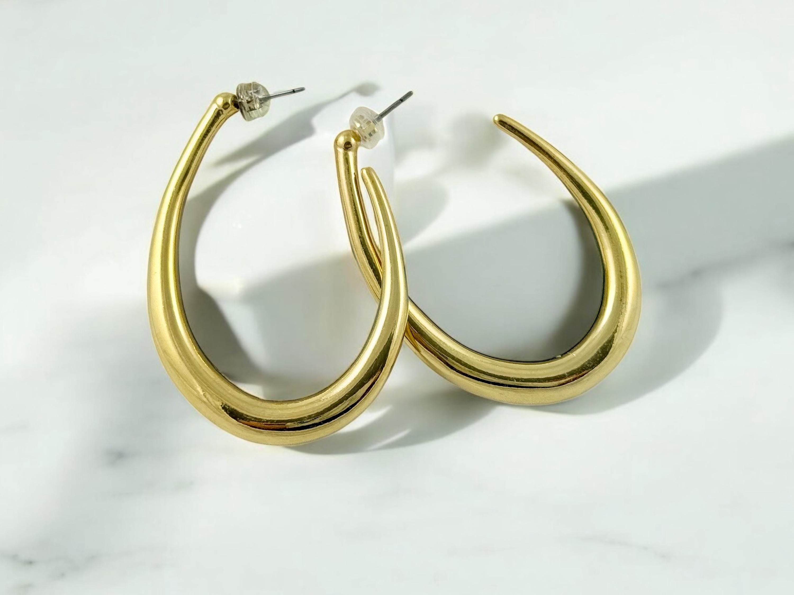 Oversized Oval chunky Hoop Earrings – Bold Sculptural Design in Silver or 24k Gold plated – Modern Statement Jewelry,