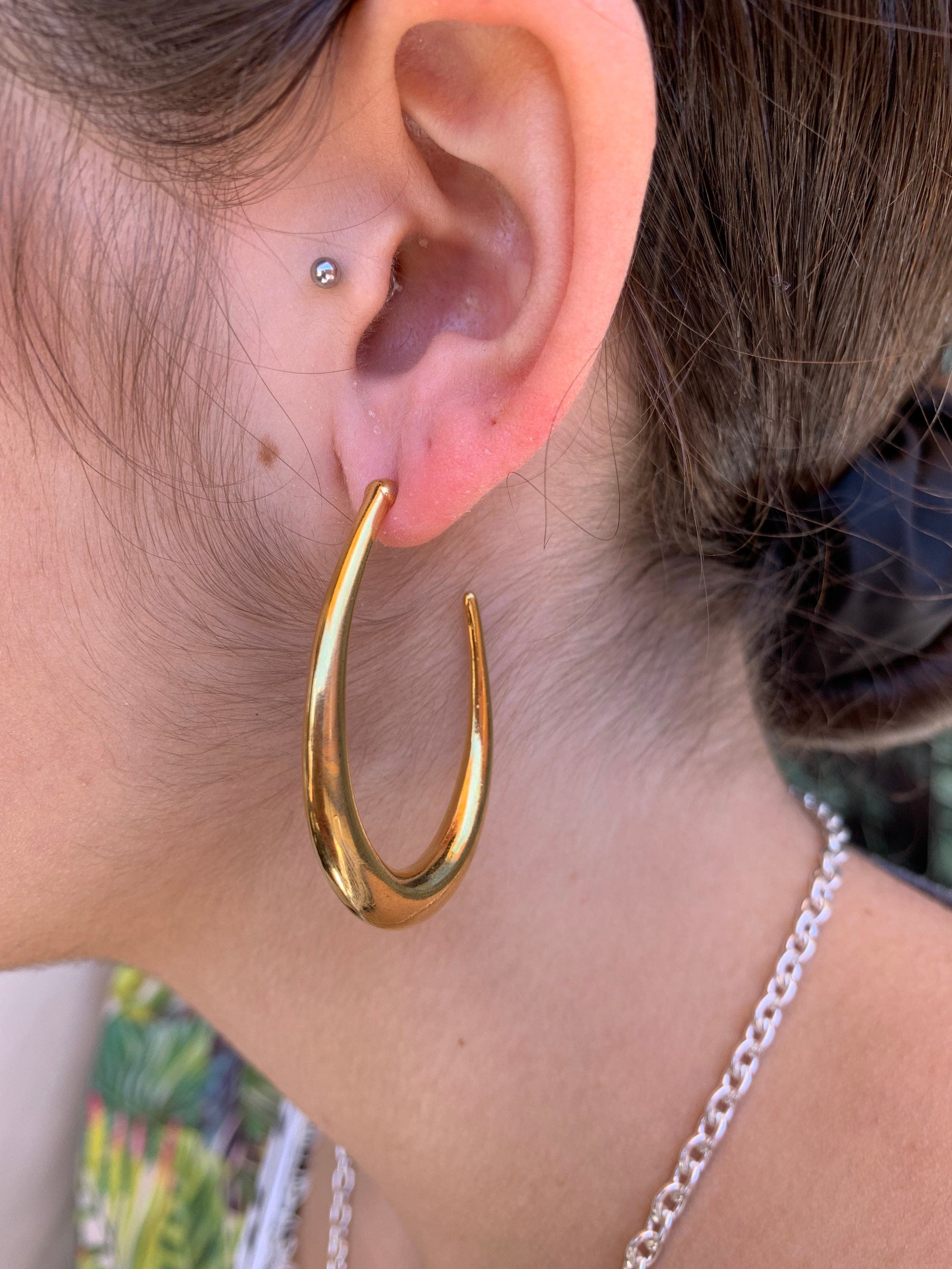 Oversized Oval chunky Hoop Earrings – Bold Sculptural Design in Silver or 24k Gold plated – Modern Statement Jewelry,