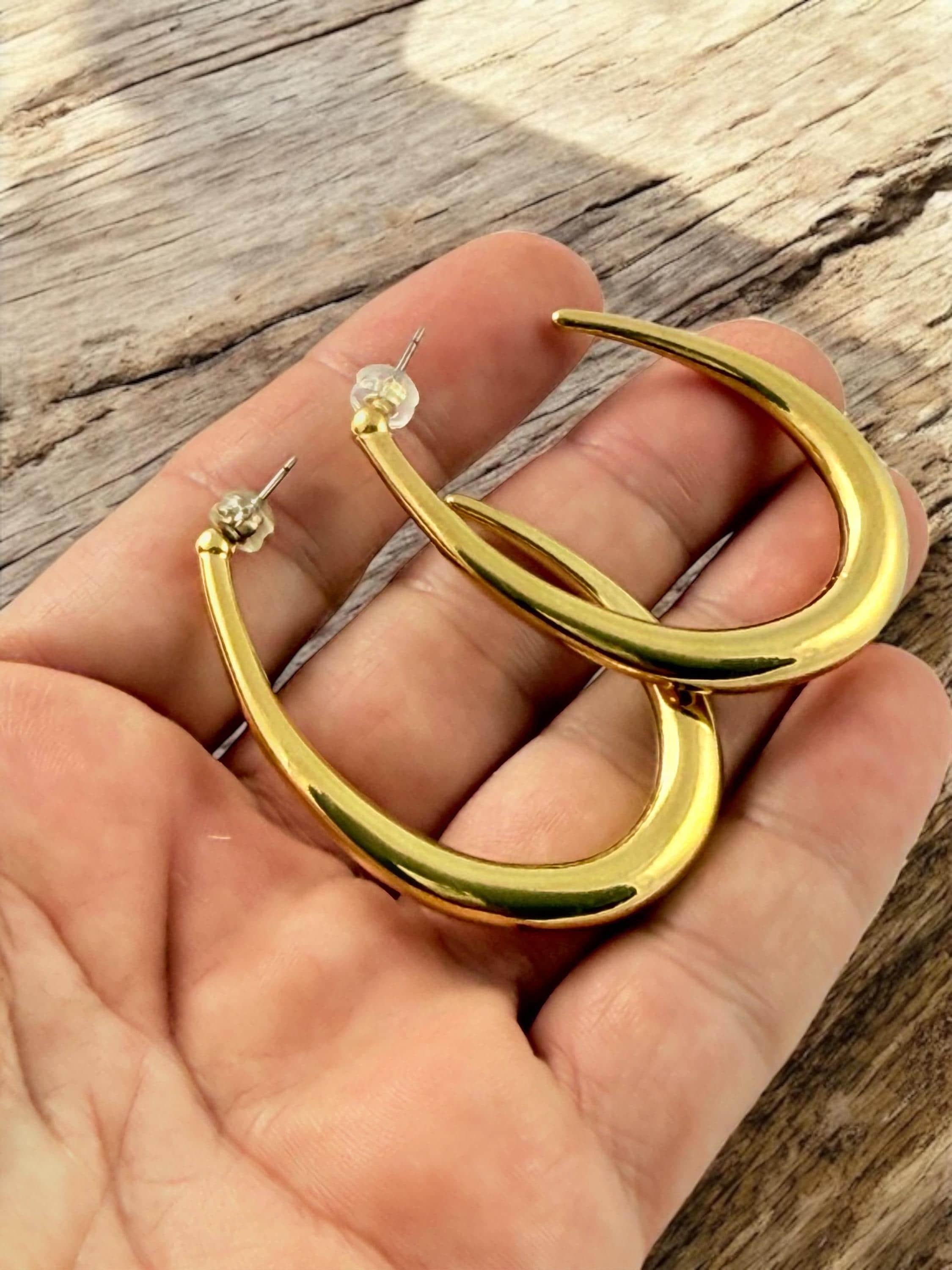Oversized Oval chunky Hoop Earrings – Bold Sculptural Design in Silver or 24k Gold plated – Modern Statement Jewelry,