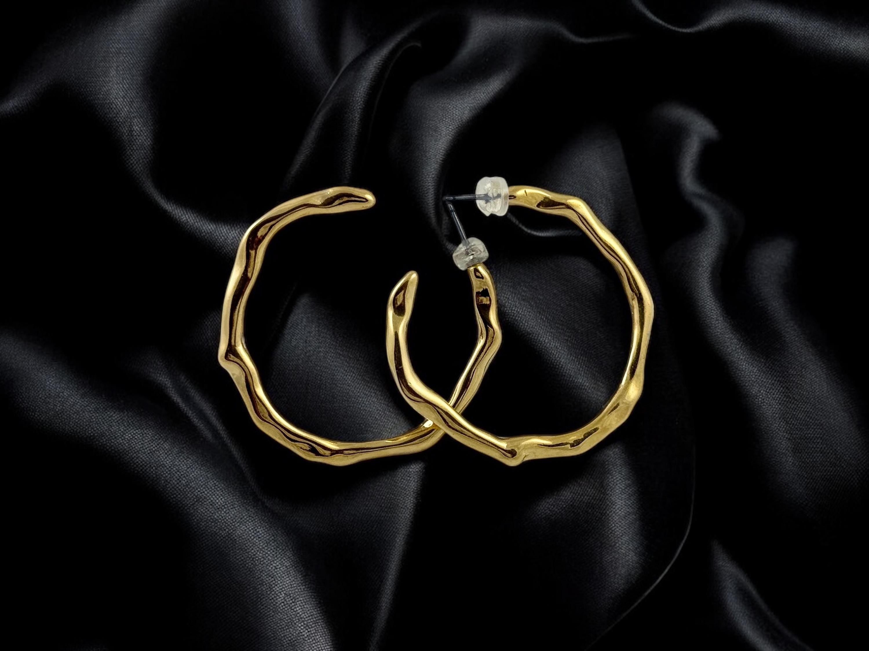 Chunky Organic big Hoop Earrings – Sculptural Statement Jewelry in 24k Gold or Silver – Hypoallergenic with Surgical Steel Posts