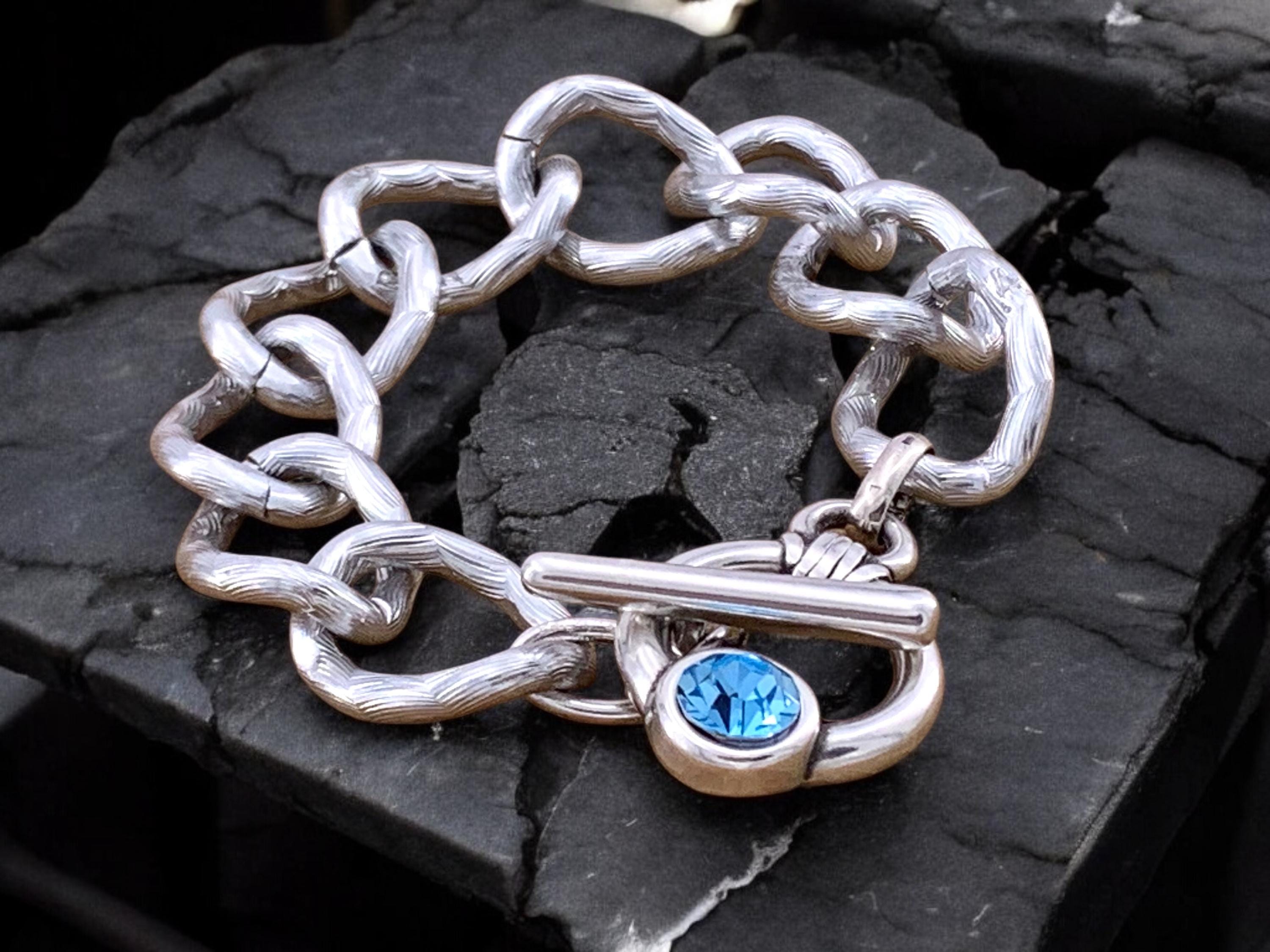 Thick chain silver bracelet, voluminous bracelet, bold chain bracelet, chunky silver toggle bracelet, gif for sister, Swarovski bracelet