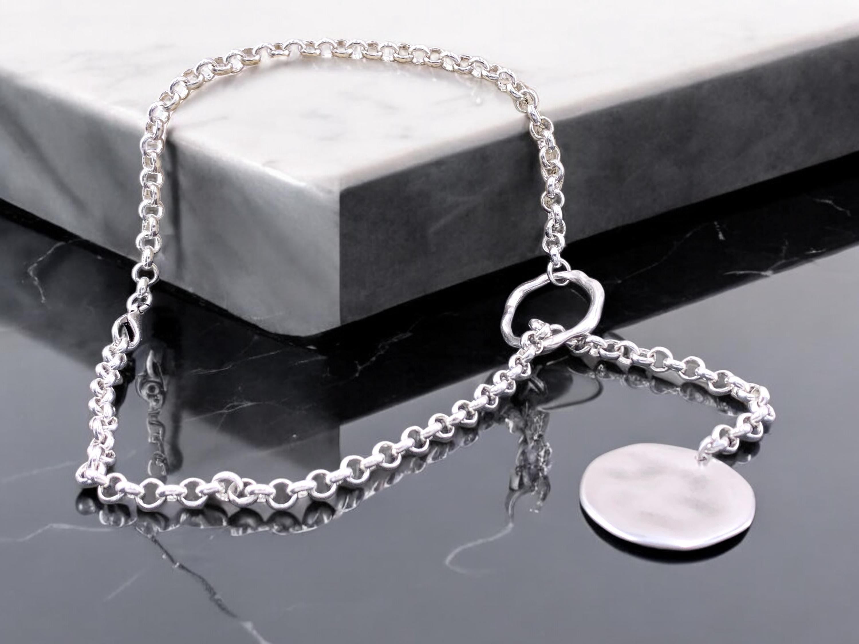 Thick chain lariat necklace, silver lariat necklace, bold chain necklace with disc pendant, dangling disc necklace, uno de 50 style