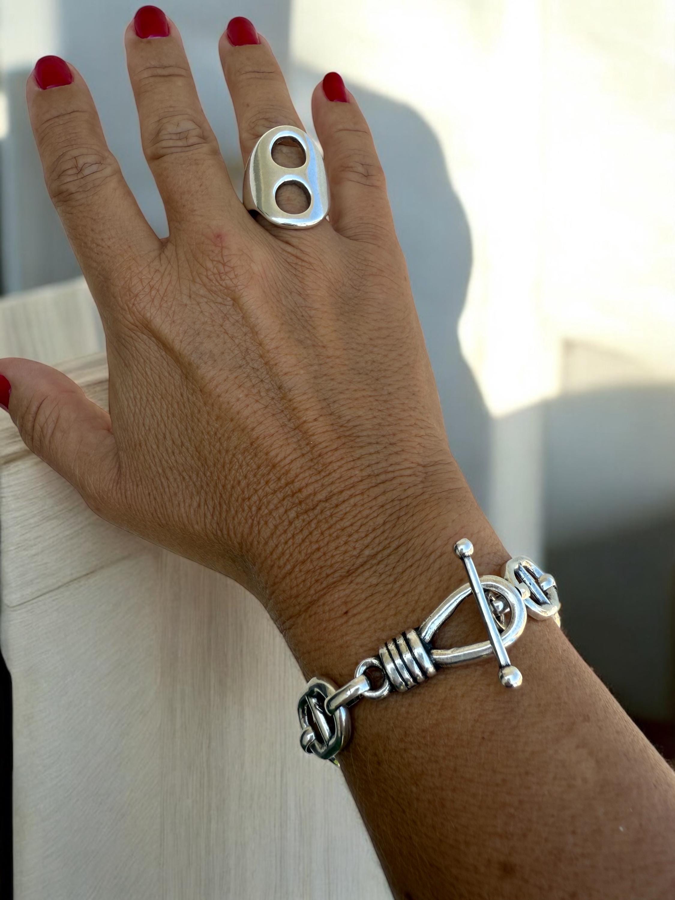 Chunky Silver Chain Bracelet –  Solid Links – Toggle Clasp – lightweith Statement Jewelry – Uno de 50 Inspired – Custom Fit Gift