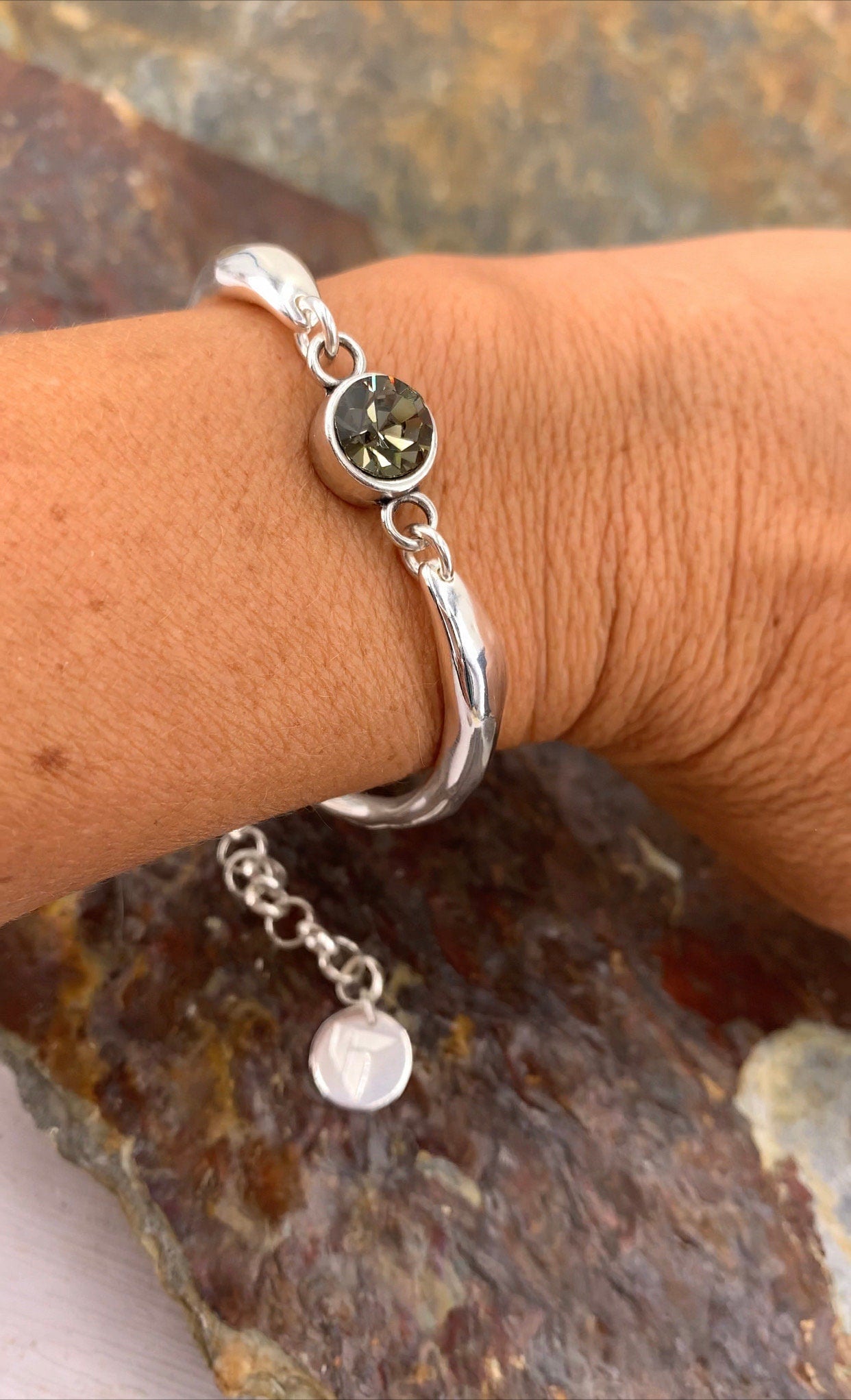 Chunky chain half cuff silver bracelet with Swarovski crystal, silver chain bracelet, statement bracelet,  style bracelet