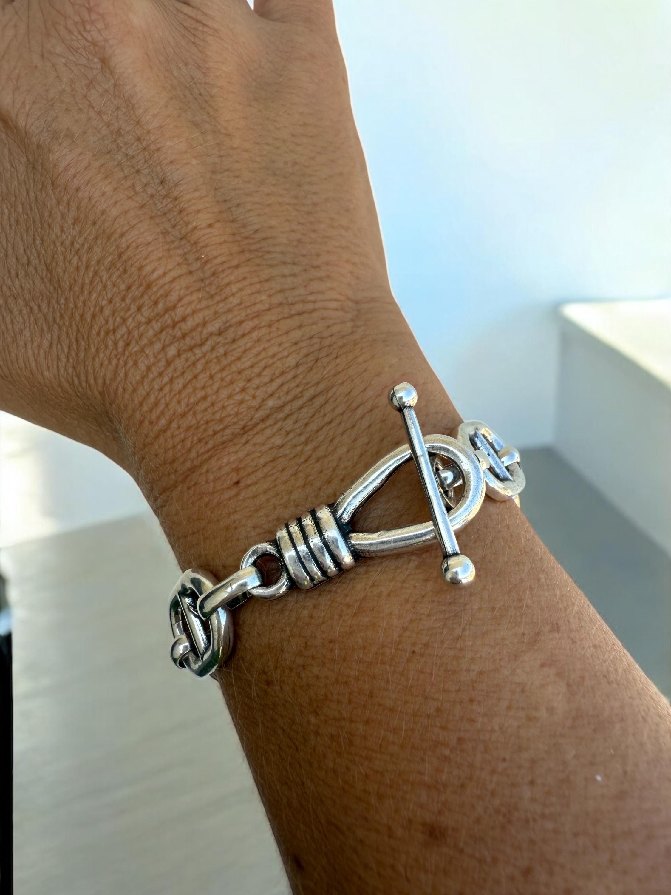 Chunky Silver Chain Bracelet –  Solid Links – Toggle Clasp – lightweith Statement Jewelry – Uno de 50 Inspired – Custom Fit Gift
