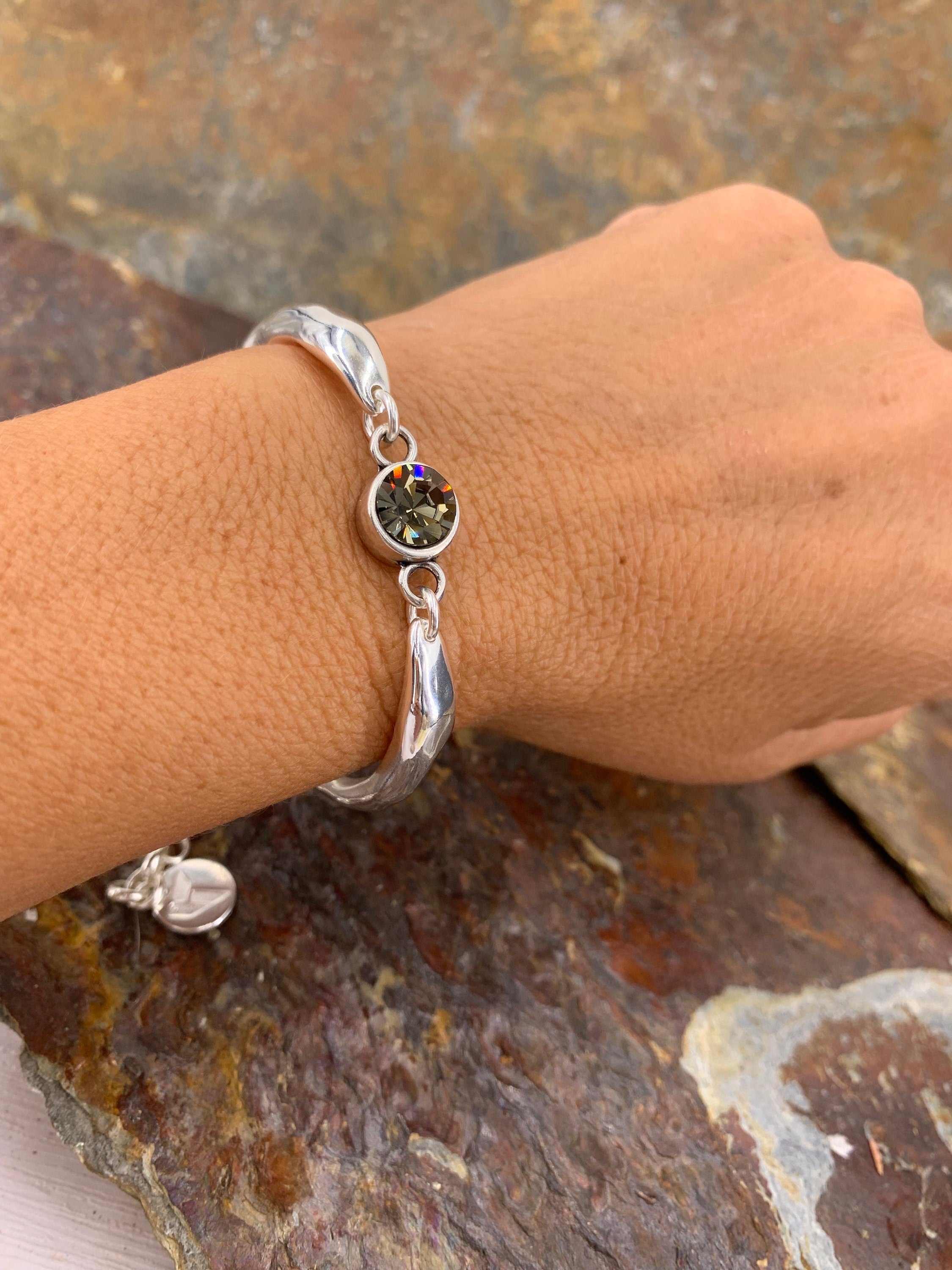 Chunky chain half cuff silver bracelet with Swarovski crystal, silver chain bracelet, statement bracelet,  style bracelet