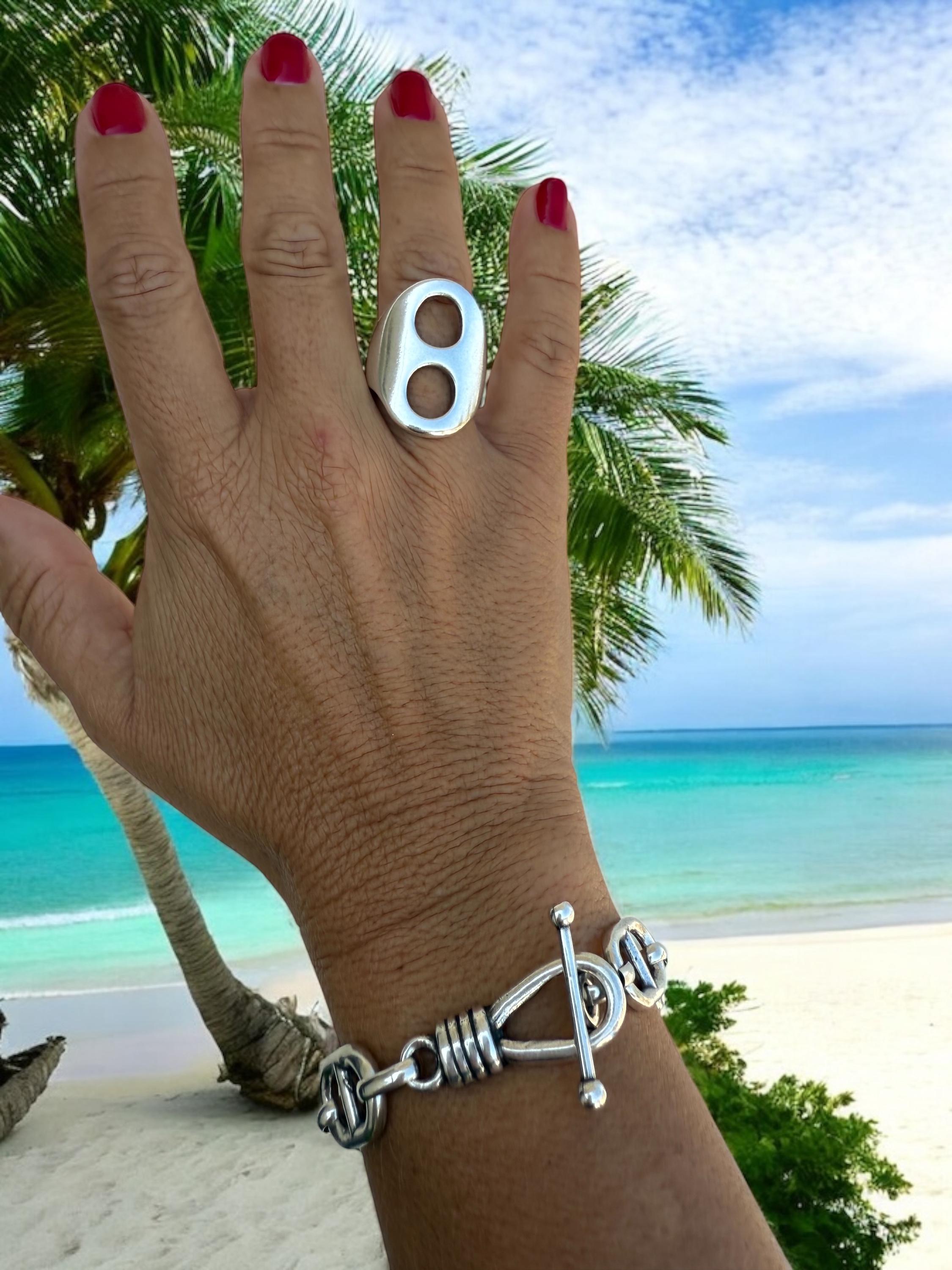 Chunky Silver Chain Bracelet –  Solid Links – Toggle Clasp – lightweith Statement Jewelry – Uno de 50 Inspired – Custom Fit Gift