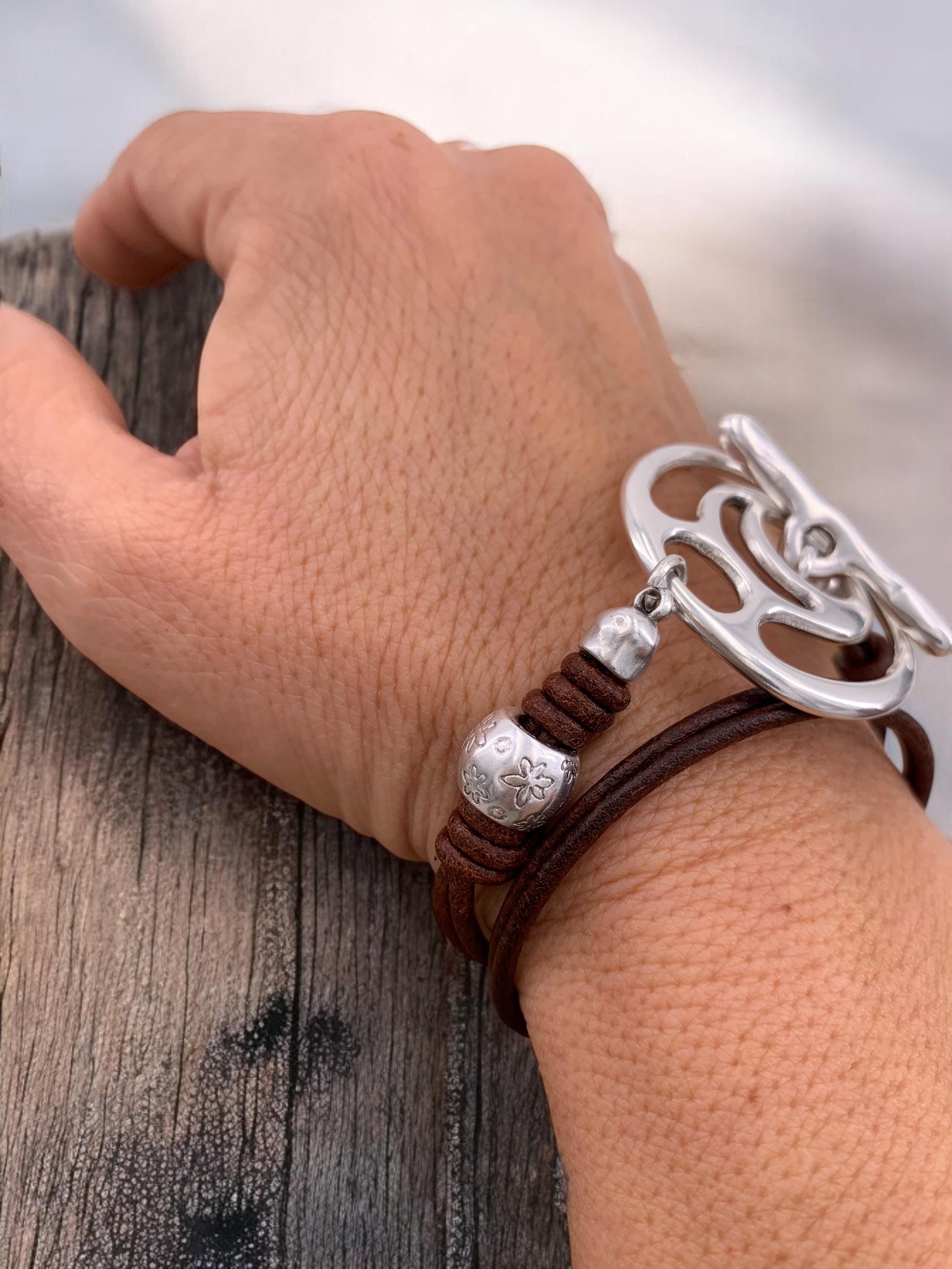 Multi-Strand Leather Wrap Bracelet – Silver Toggle Clasp – Boho Ethnic Style – Uno de 50 Inspired – Custom Length – Handmade Gift