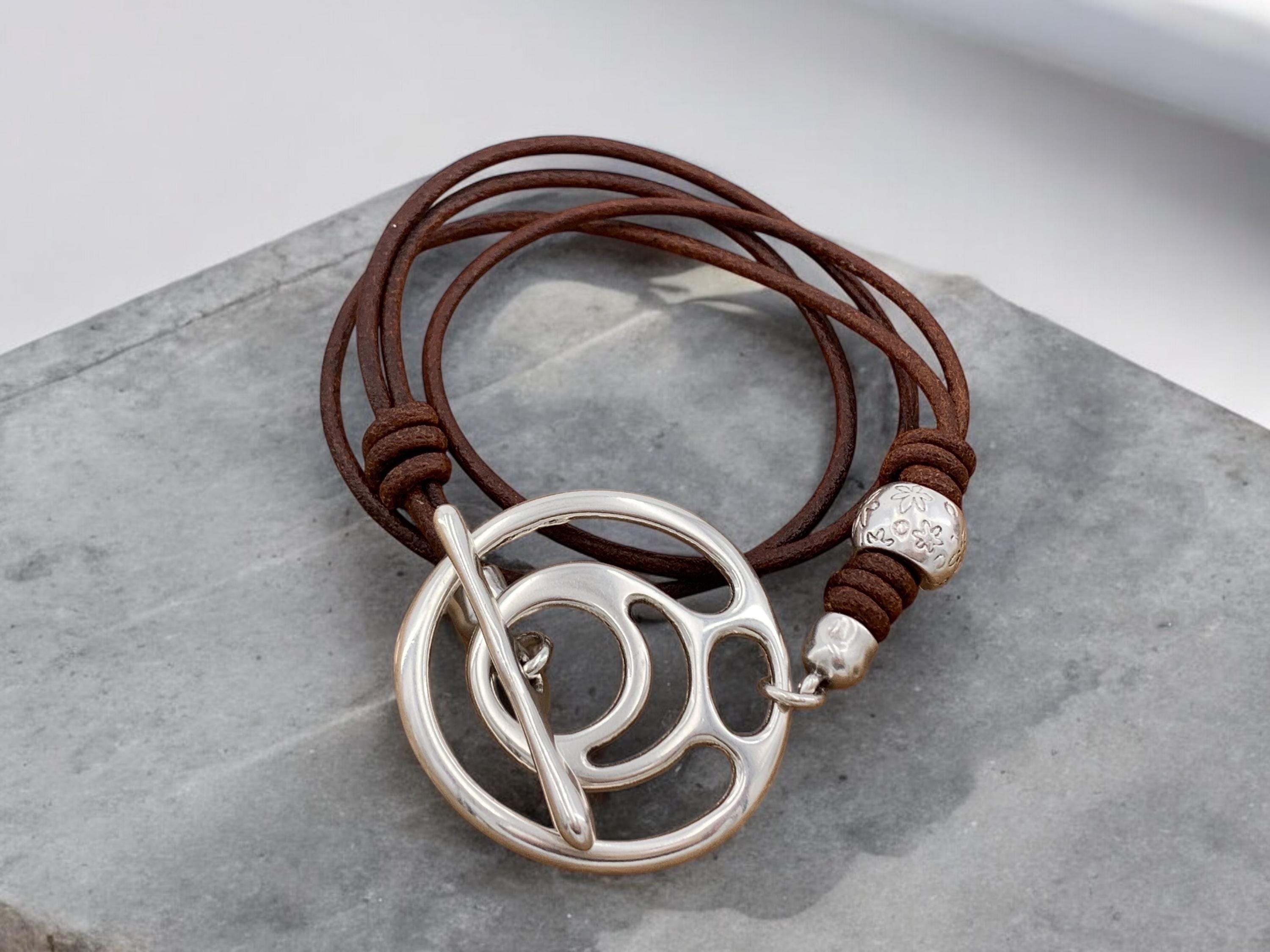 Multi-Strand Leather Wrap Bracelet – Silver Toggle Clasp – Boho Ethnic Style – Uno de 50 Inspired – Custom Length – Handmade Gift