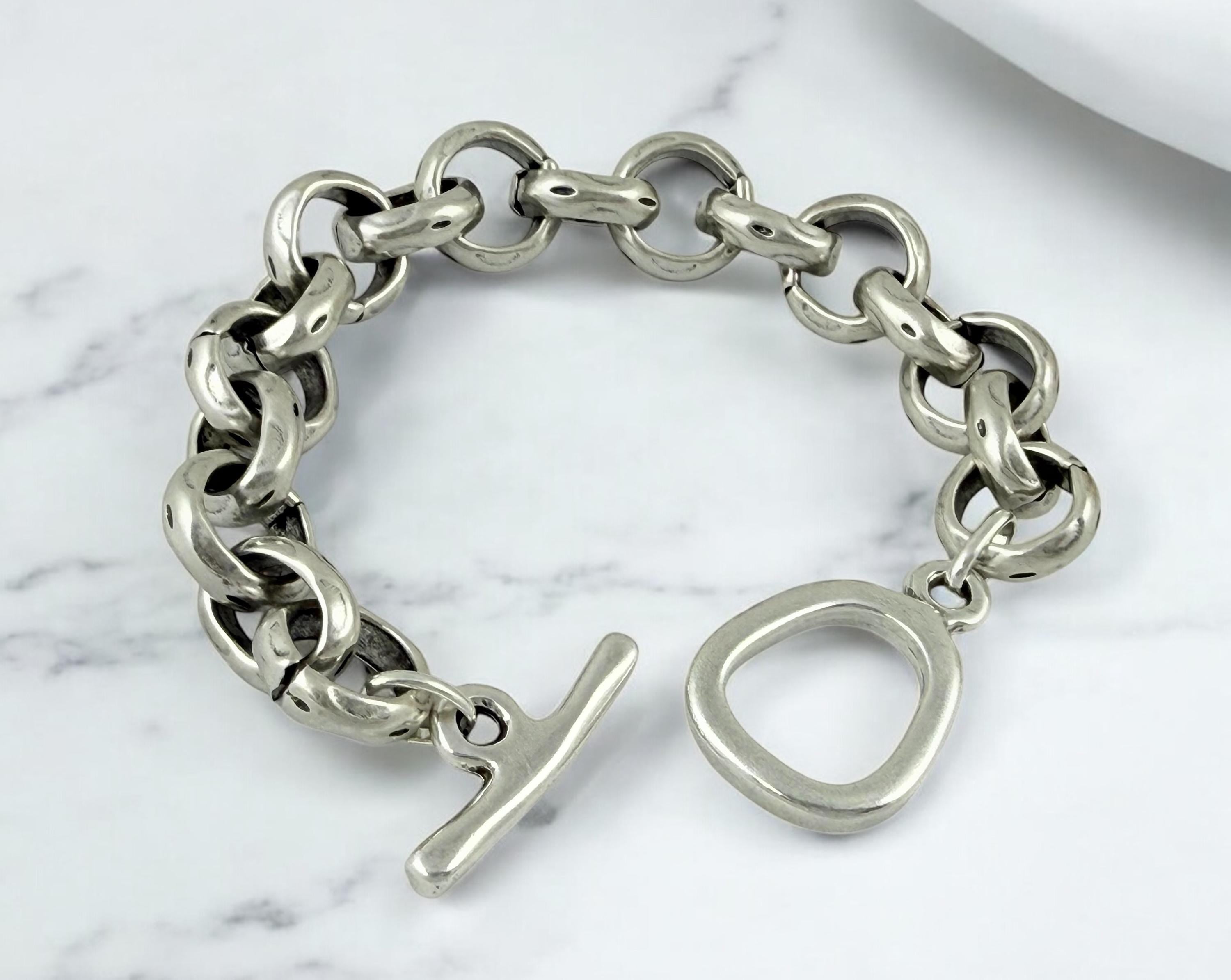 Chunky Silver Chain Bracelet – 15 mm Solid Links – Toggle Clasp – Heavyweight Statement Jewelry – Uno de 50 Inspired – Custom Fit Gift