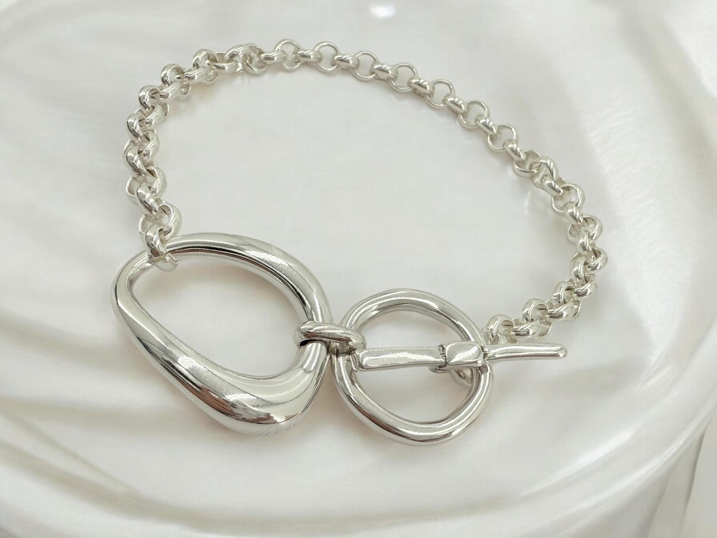 Statement chunky silver chain choker, silver rolo toggle necklace, big pendant choker, silver heavyweight chain necklace, uno de 50 style,