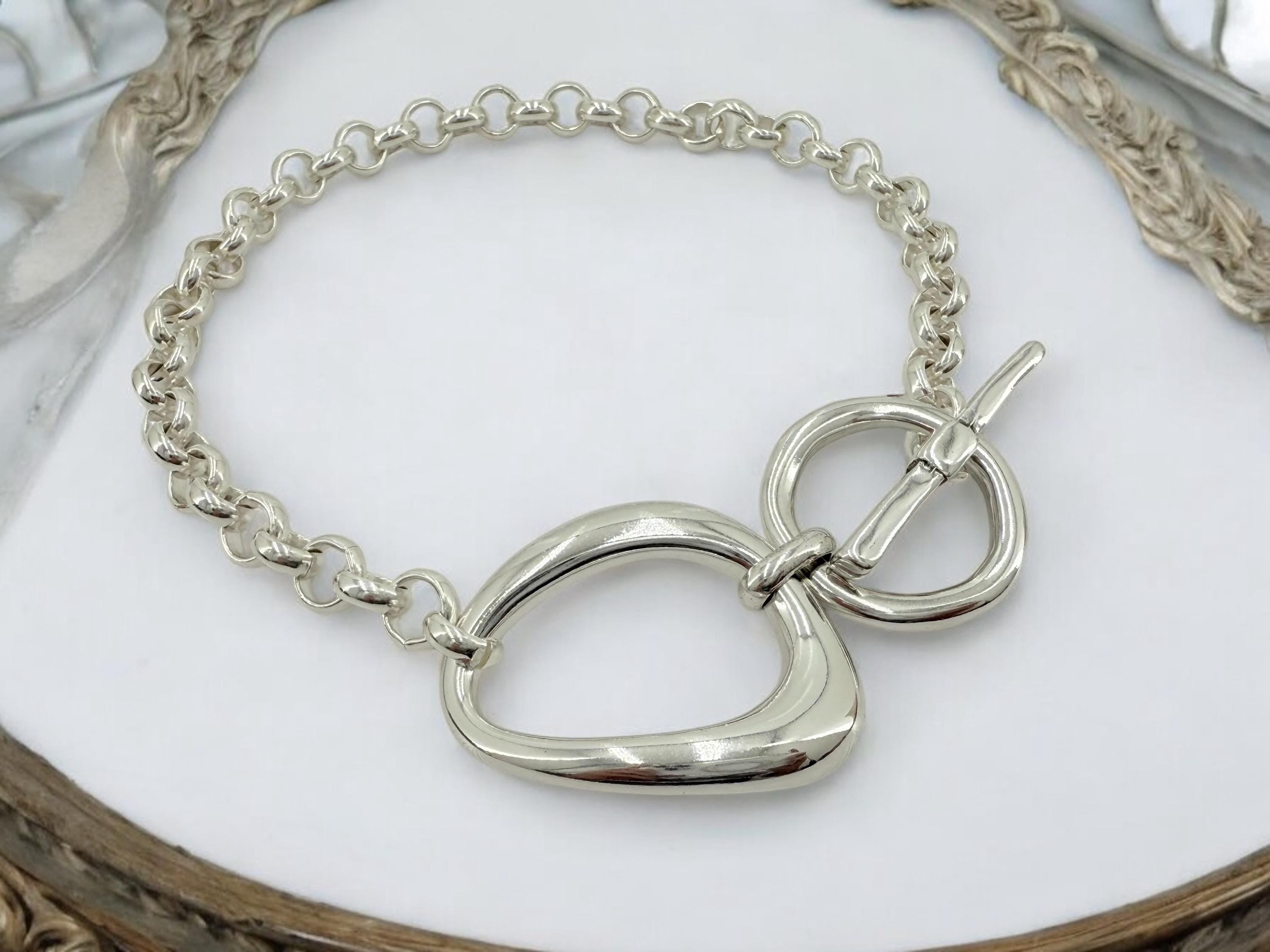 Statement chunky silver chain choker, silver rolo toggle necklace, big pendant choker, silver heavyweight chain necklace, uno de 50 style,