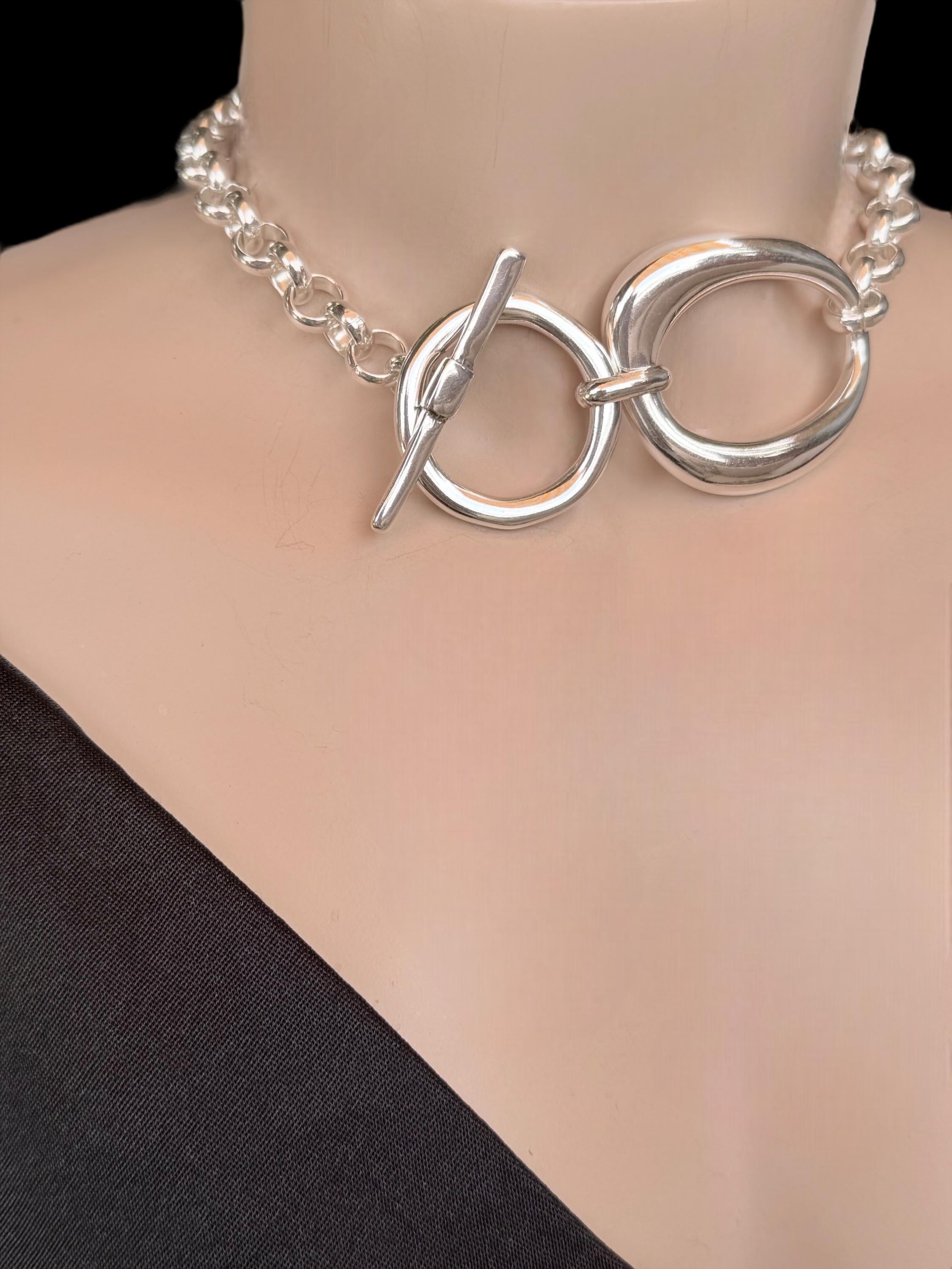 Statement chunky silver chain choker, silver rolo toggle necklace, big pendant choker, silver heavyweight chain necklace, uno de 50 style,