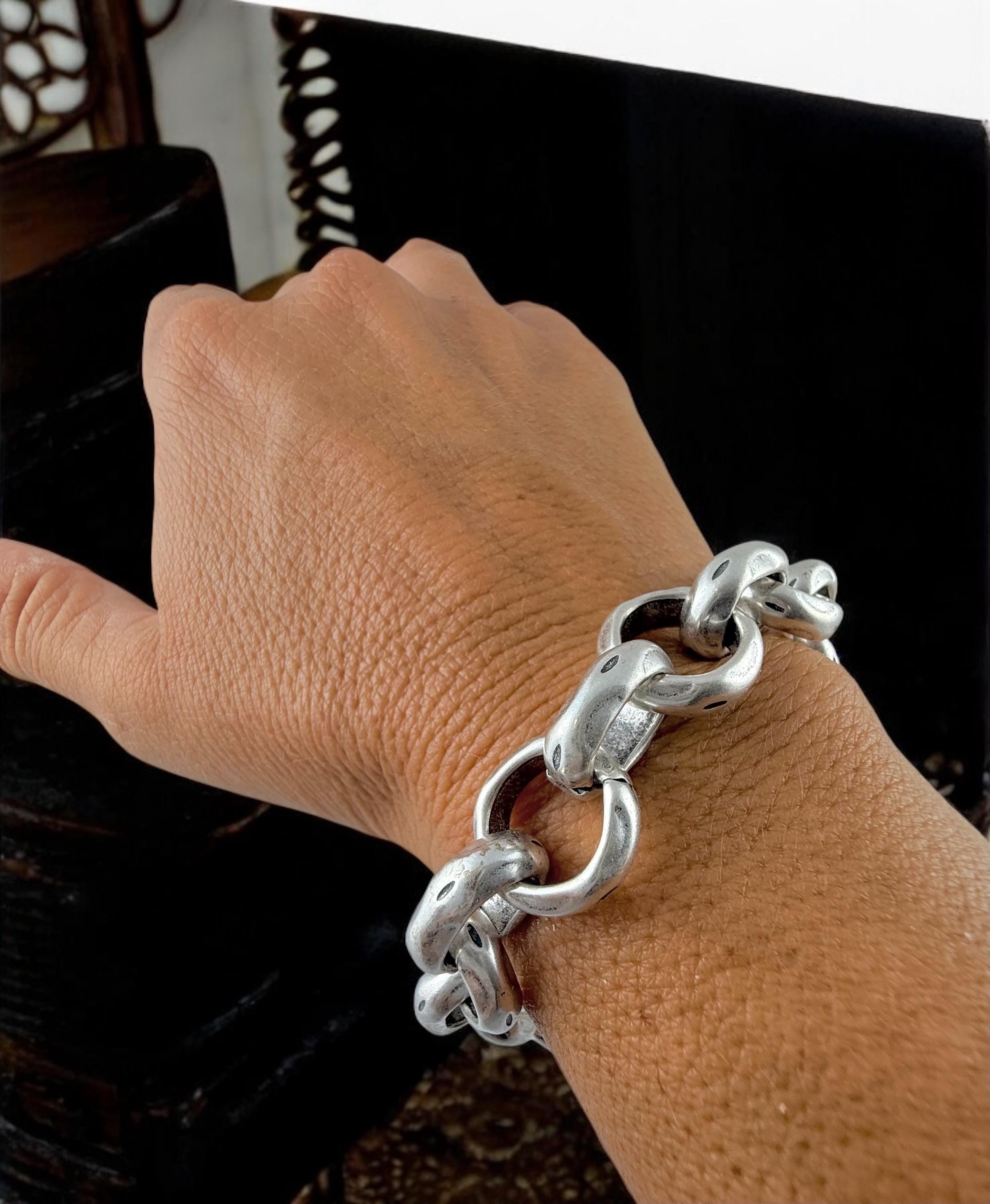 Chunky Silver Chain Bracelet – 15 mm Solid Links – Toggle Clasp – Heavyweight Statement Jewelry – Uno de 50 Inspired – Custom Fit Gift