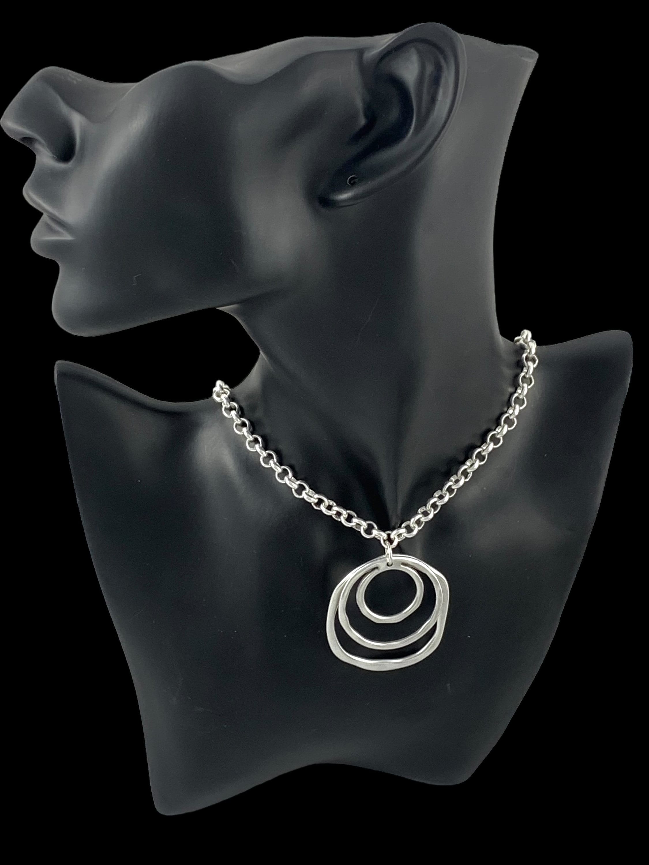 chunky silver rolo chain necklace with statement shell and circles pendant, bold chain necklace, unique birthday present for women,