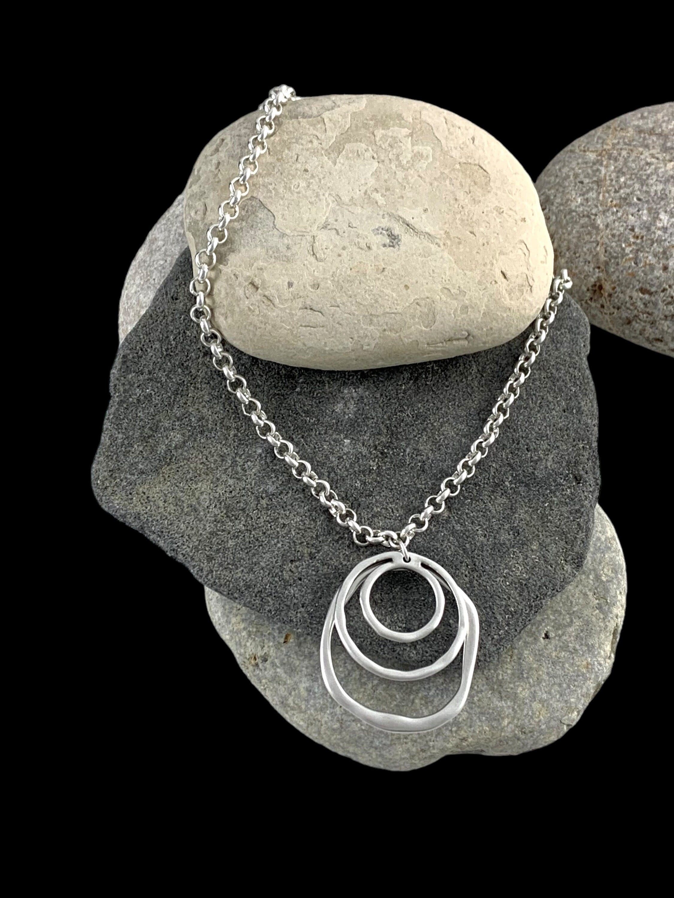 chunky silver rolo chain necklace with statement shell and circles pendant, bold chain necklace, unique birthday present for women,