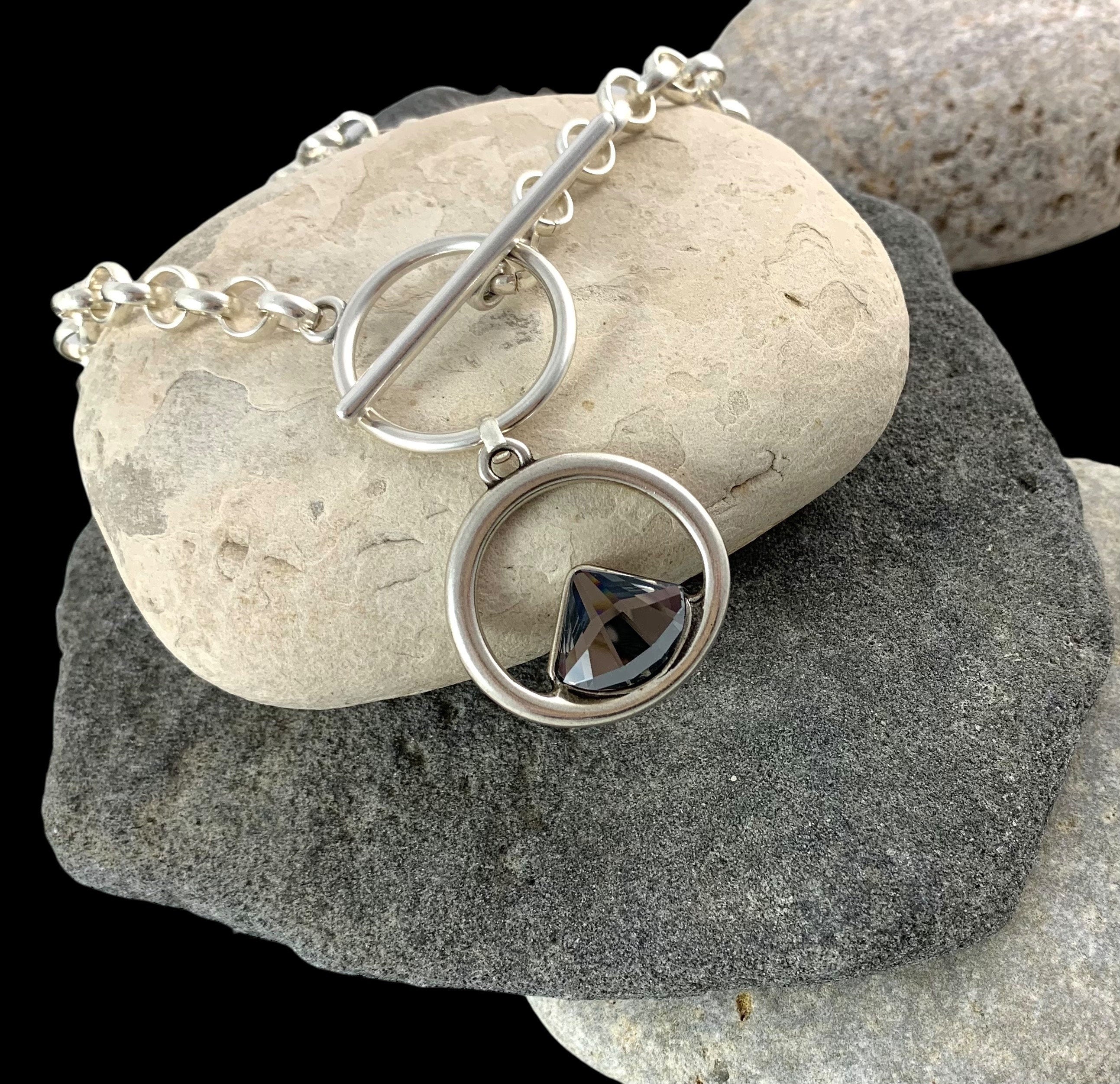 Swarovski statement pendant chunky silver chain toggle necklace, sisters gift, girlfriend unique birthday present,