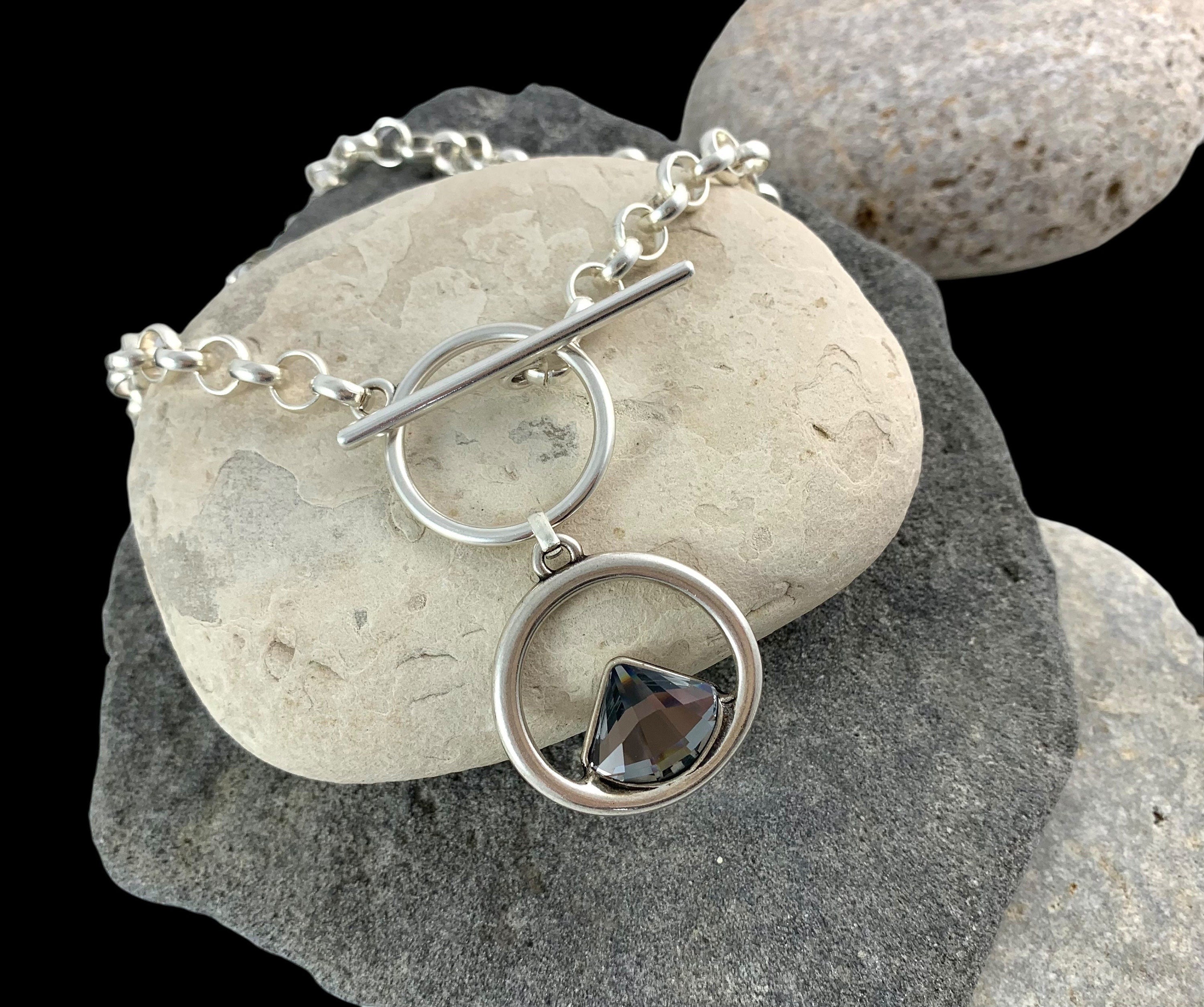Swarovski statement pendant chunky silver chain toggle necklace, sisters gift, girlfriend unique birthday present,