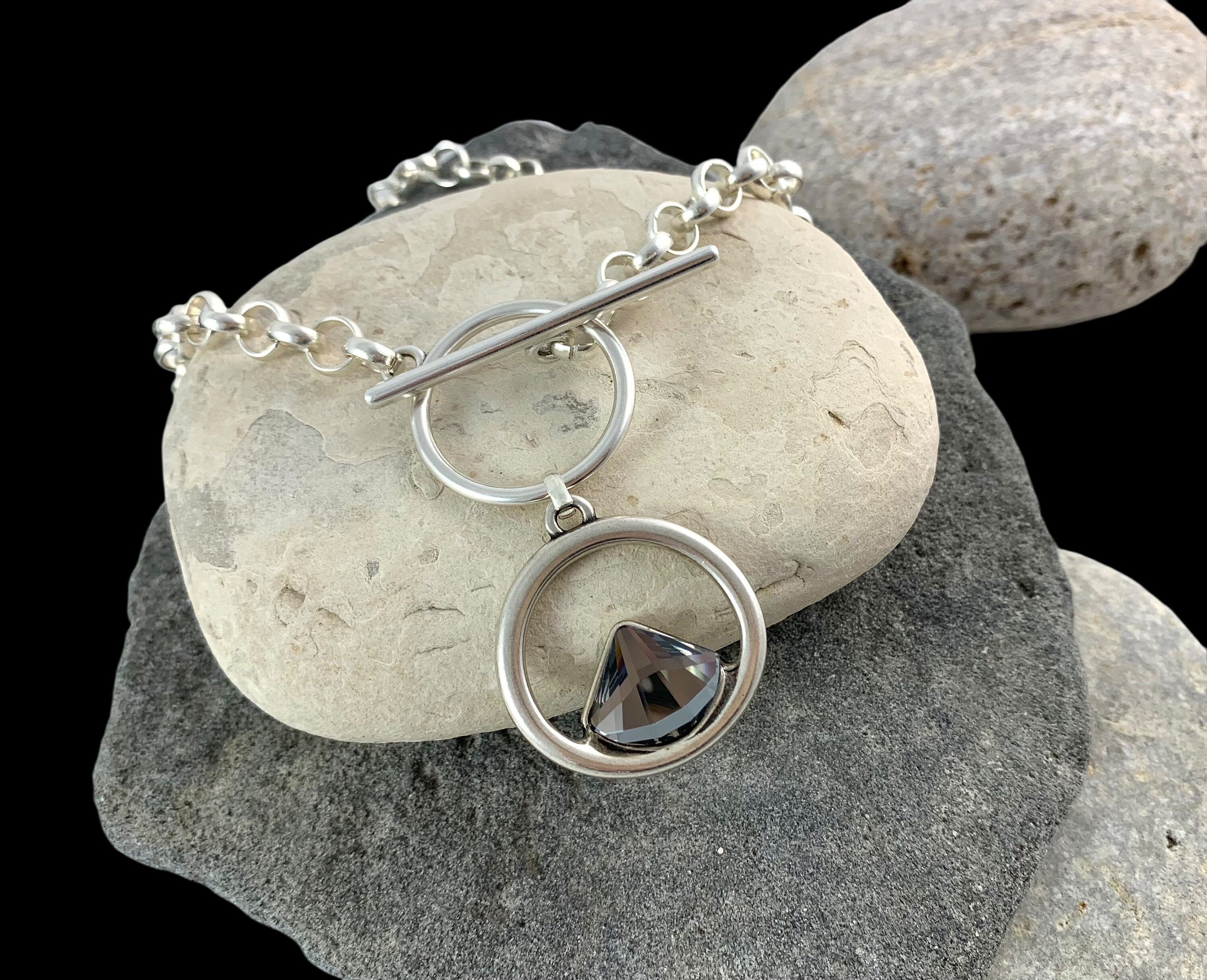 Swarovski statement pendant chunky silver chain toggle necklace, sisters gift, girlfriend unique birthday present,