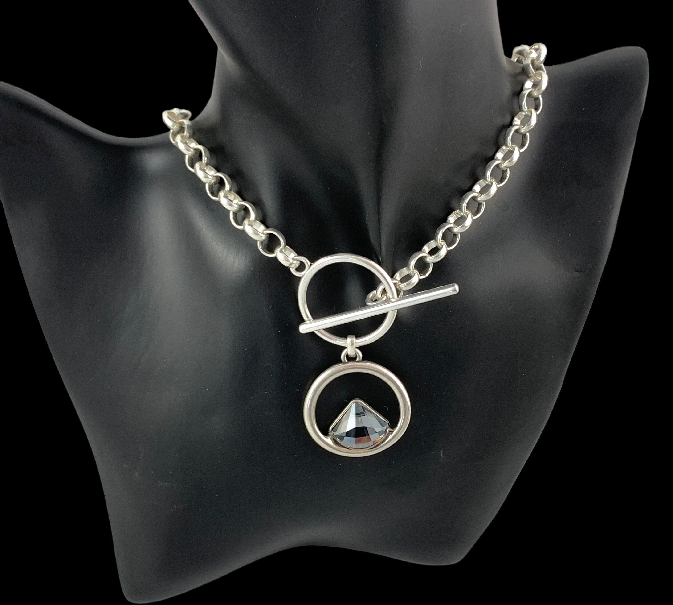 Swarovski statement pendant chunky silver chain toggle necklace, sisters gift, girlfriend unique birthday present,