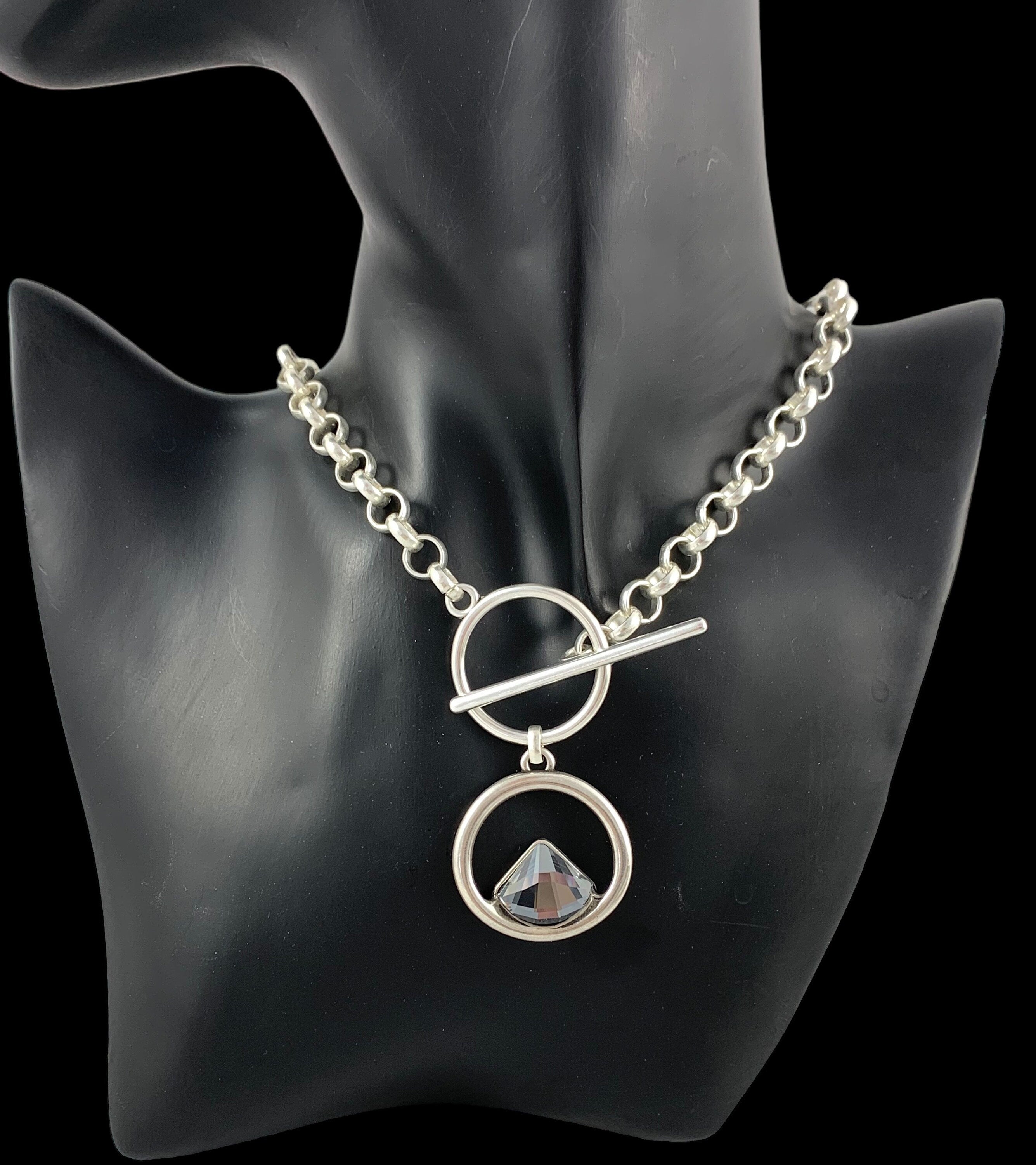 Swarovski statement pendant chunky silver chain toggle necklace, sisters gift, girlfriend unique birthday present,
