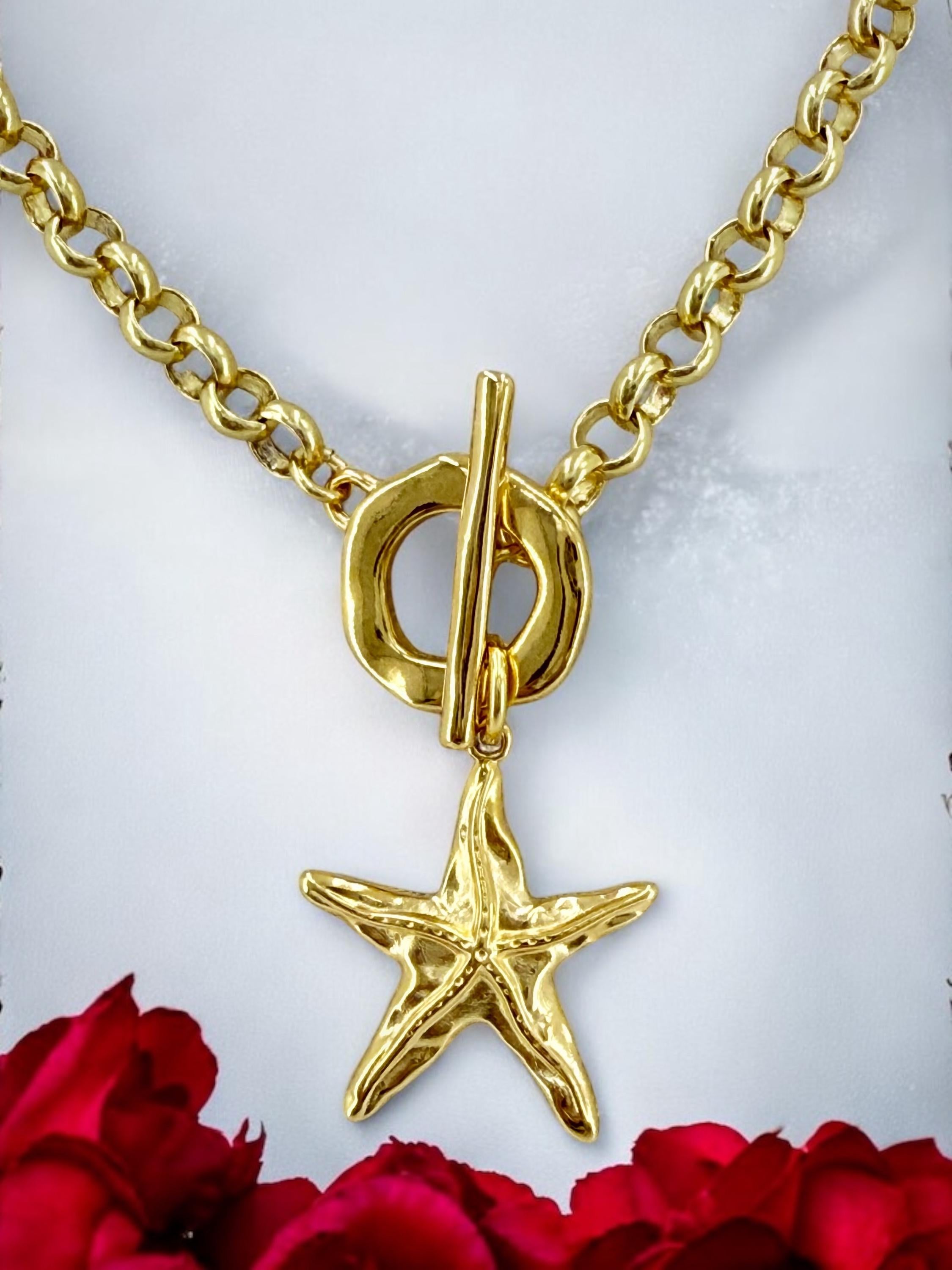 Chunky Gold Starfish Necklace – 24k Gold-Plated Rolo Chain with Toggle Clasp – Handmade Statement Choker - uno de 50 Style
